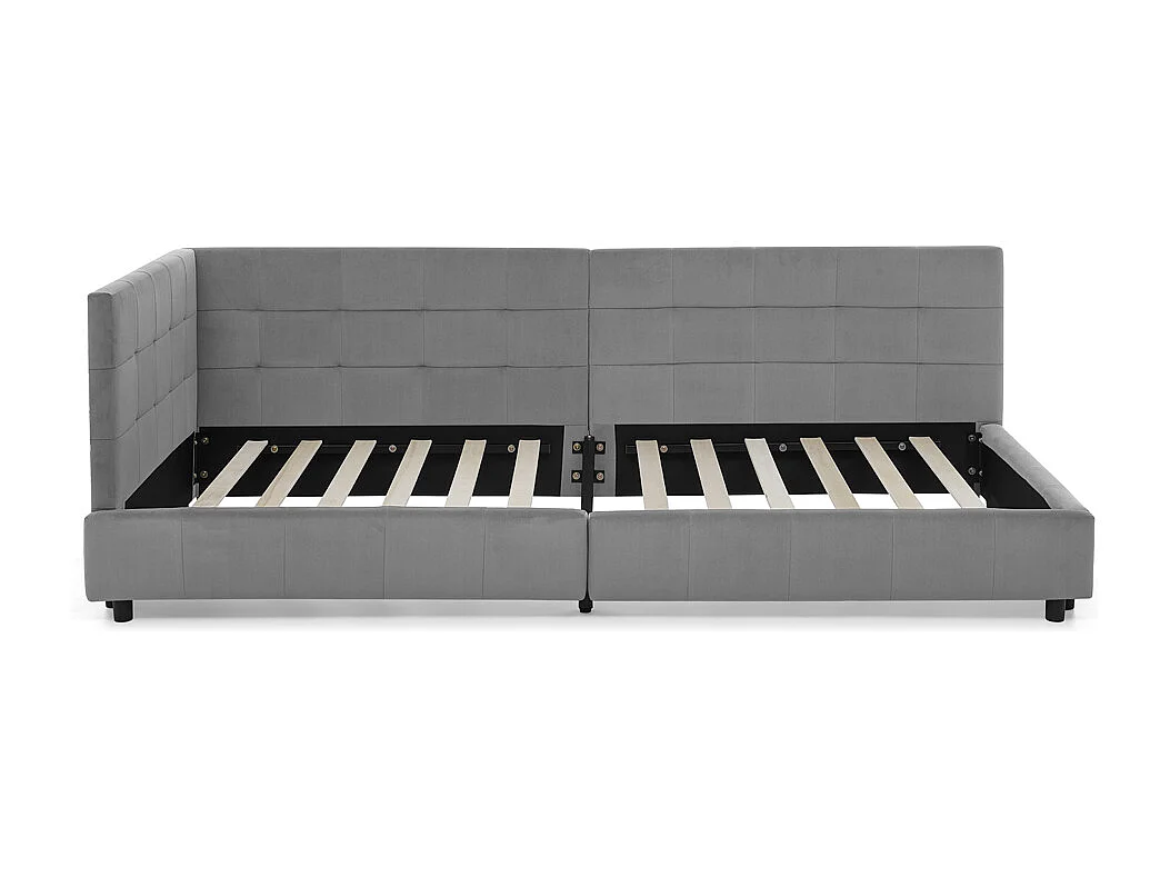 Cama diván 90x200 cm, cama individual con respaldo y somier de láminas, terciopelo gris - sin colchón