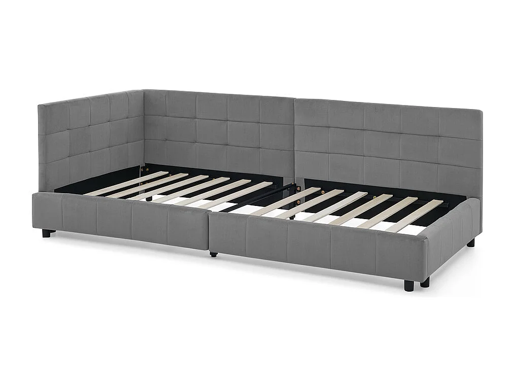 Cama diván 90x200 cm, cama individual con respaldo y somier de láminas, terciopelo gris - sin colchón