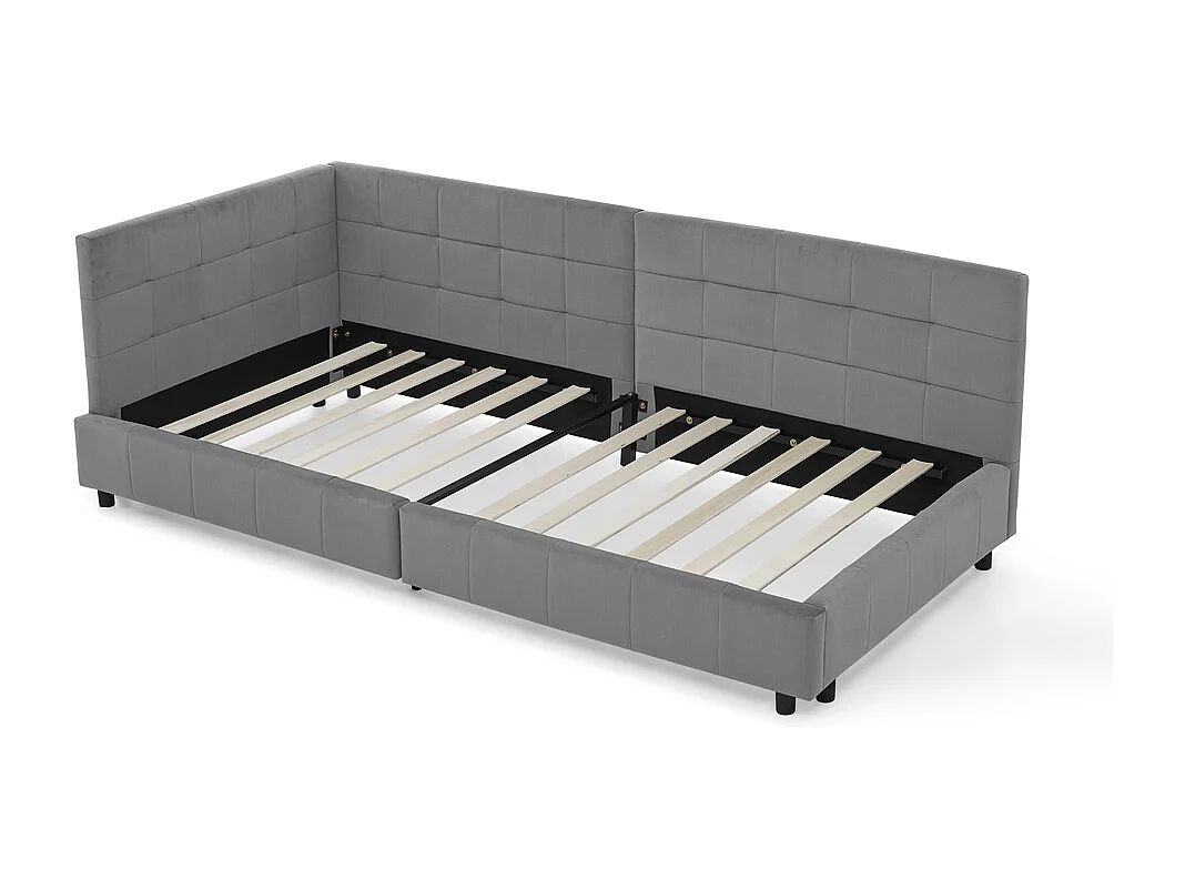 Cama diván 90x200 cm, cama individual con respaldo y somier de láminas, terciopelo gris - sin colchón