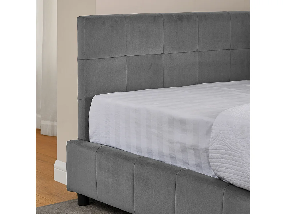 Cama diván 90x200 cm, cama individual con respaldo y somier de láminas, terciopelo gris - sin colchón