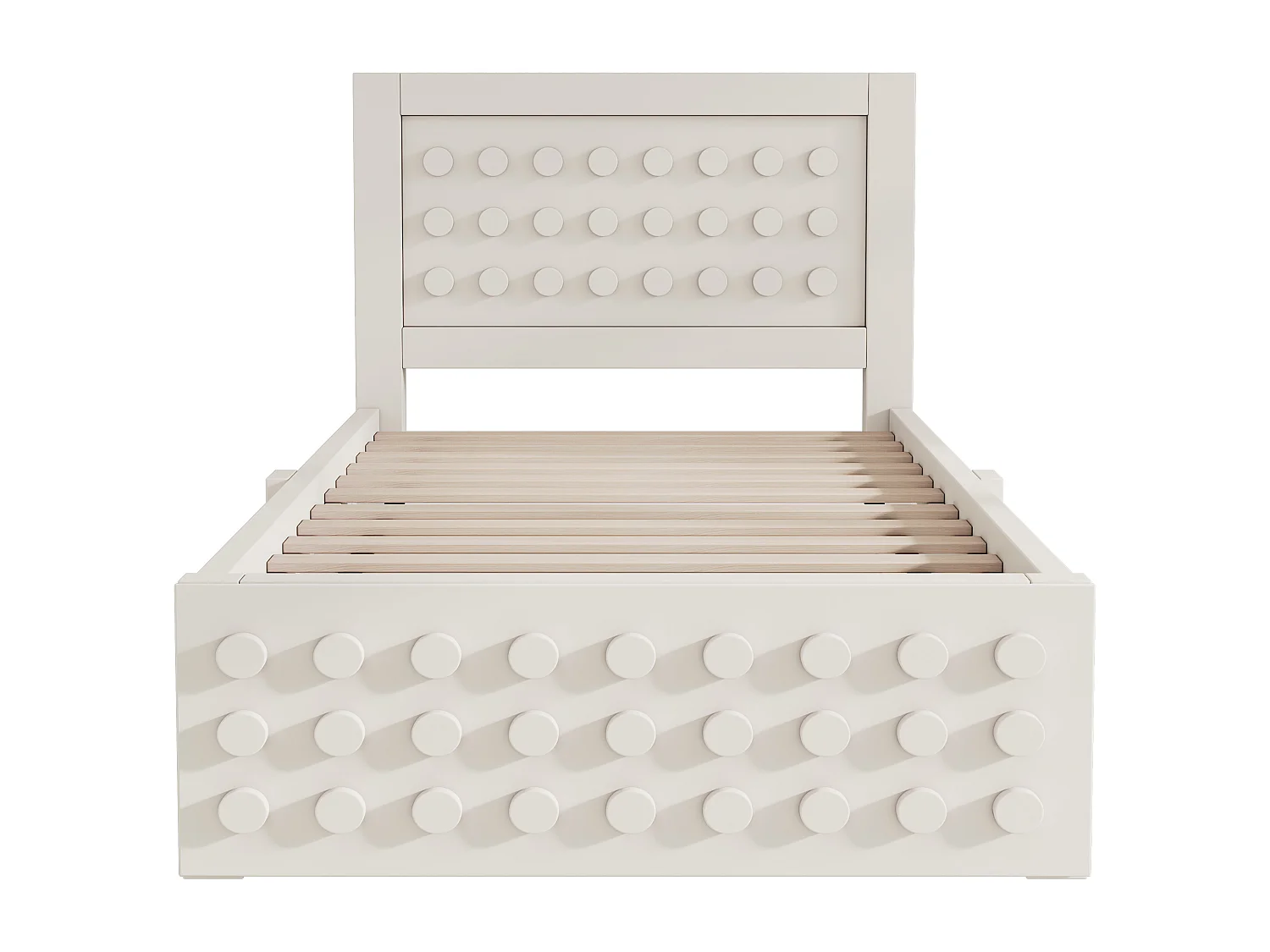 Lit simple 90x200 cm avec 1 tiroir et sommier à lattes, design bloc créatif blanc - sans matelas