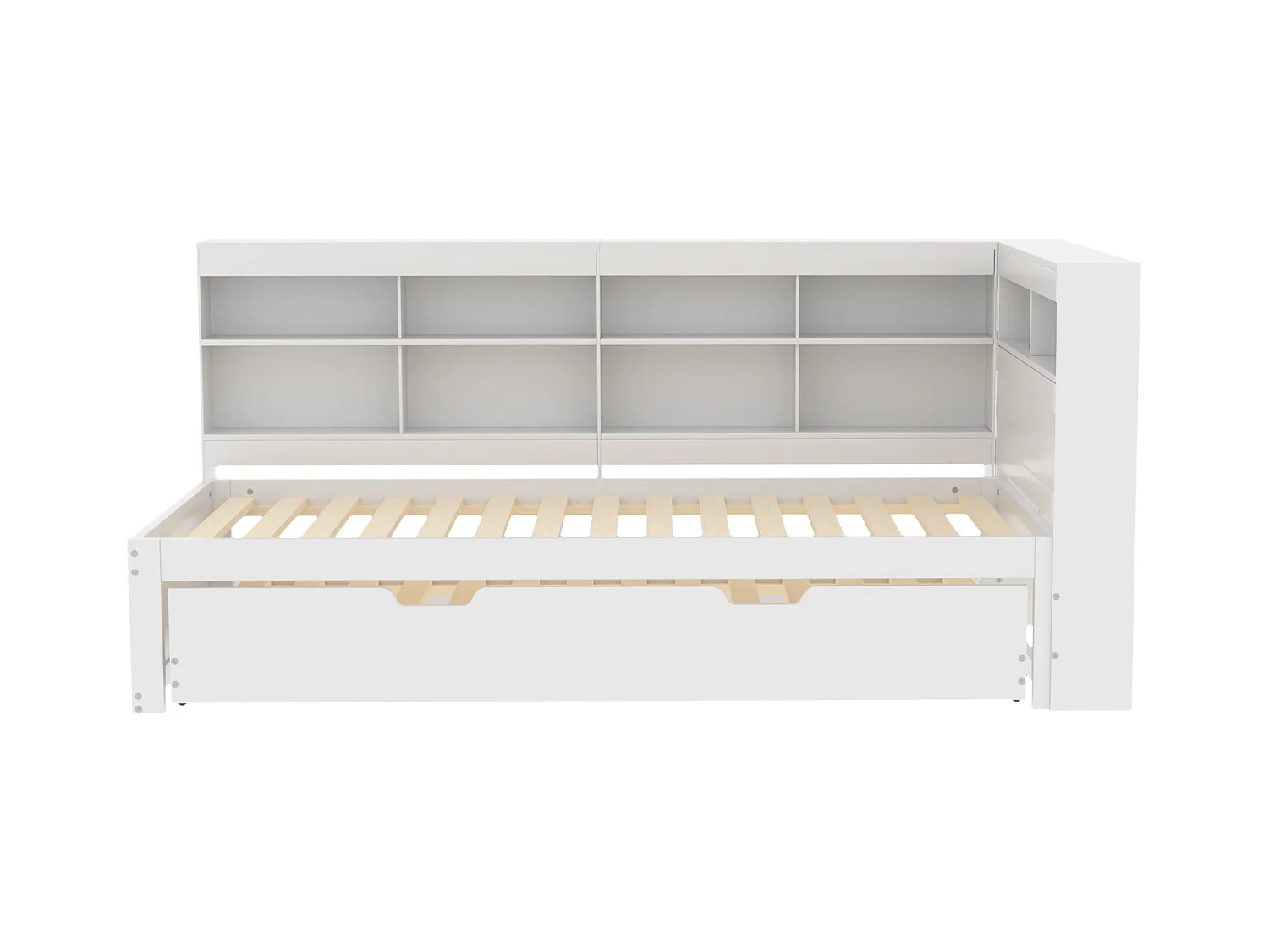 Lit banquette 90x200 cm avec lit gigogne et étagère de rangement, port USB - blanc - sans matelas