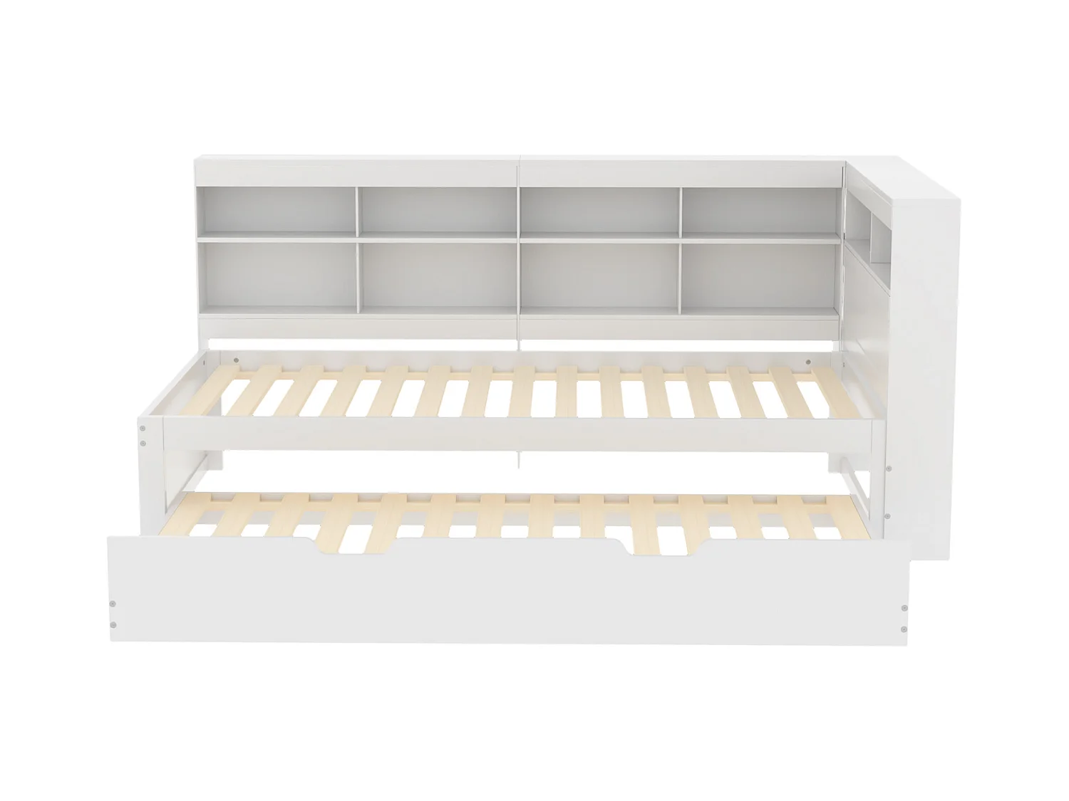 Lit banquette 90x200 cm avec lit gigogne et étagère de rangement, port USB - blanc - sans matelas