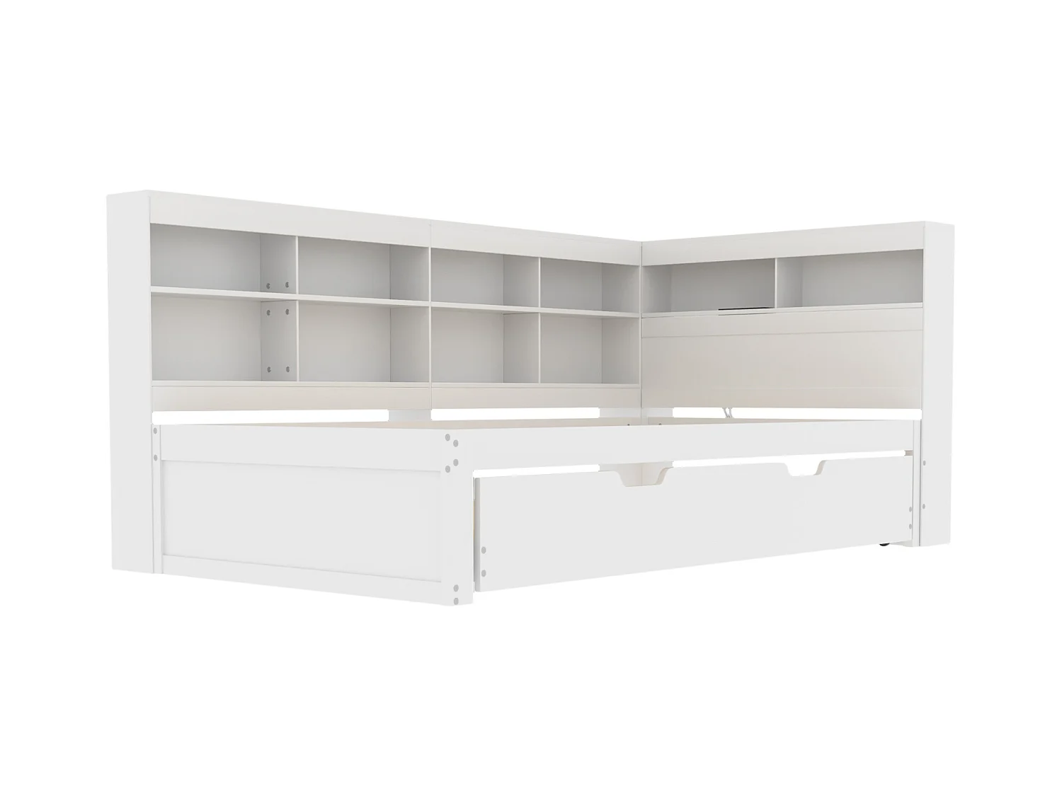 Lit banquette 90x200 cm avec lit gigogne et étagère de rangement, port USB - blanc - sans matelas