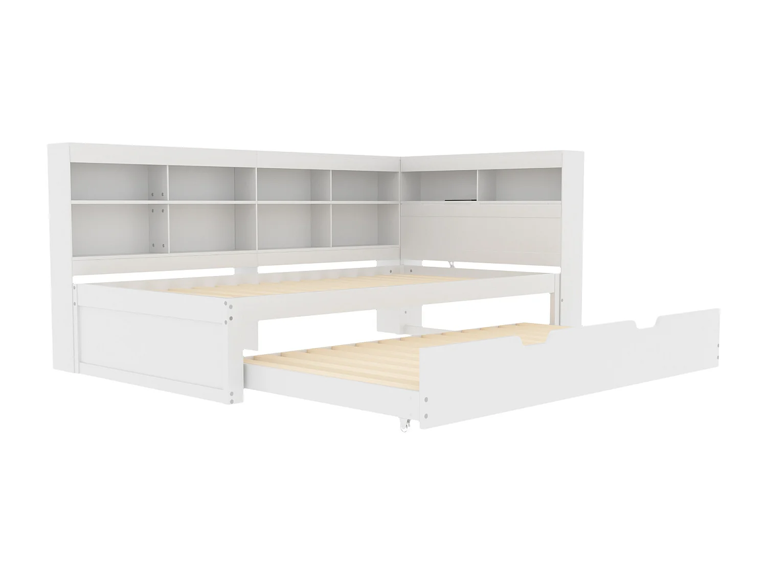 Lit banquette 90x200 cm avec lit gigogne et étagère de rangement, port USB - blanc - sans matelas