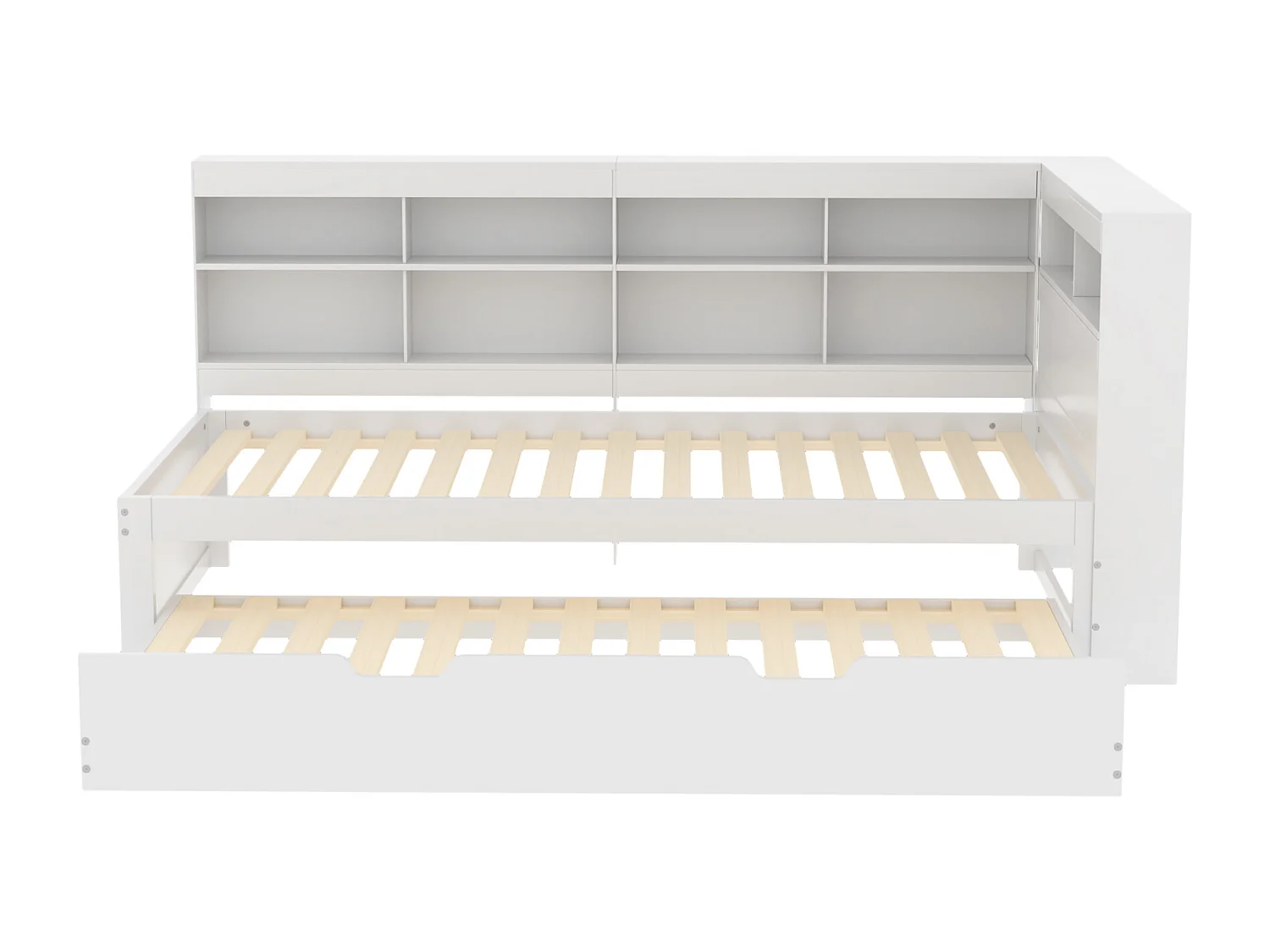 Lit banquette 90x200 cm avec lit gigogne et étagère de rangement, port USB - blanc - sans matelas