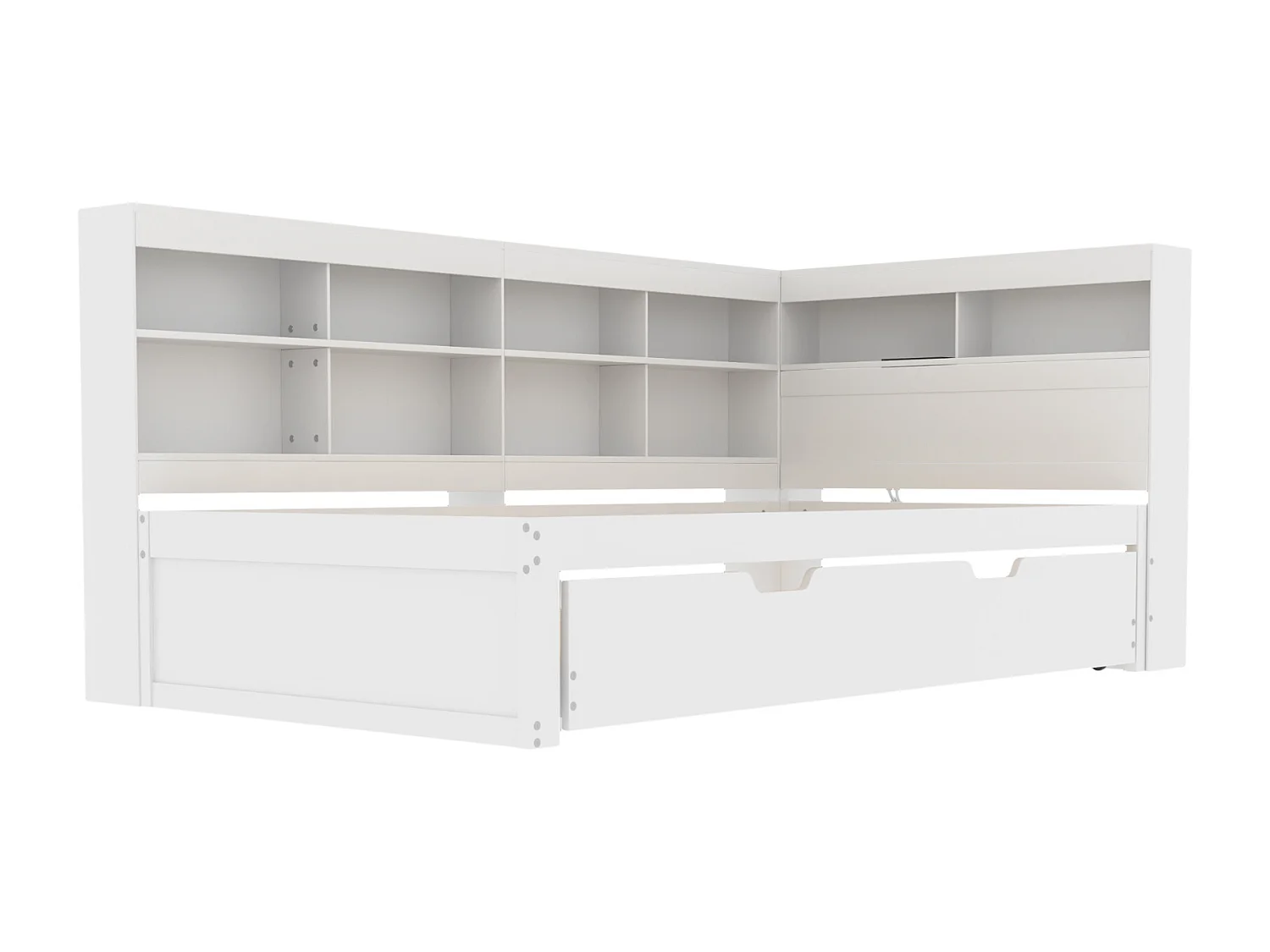 Lit banquette 90x200 cm avec lit gigogne et étagère de rangement, port USB - blanc - sans matelas