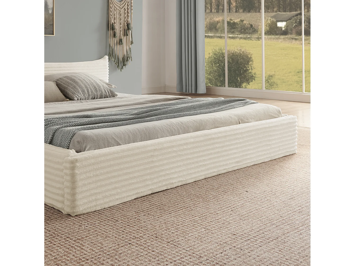 Doppelbett 140x200 cm mit Kopfteil und Lattenrost, Chenille Beige - ohne Matratze