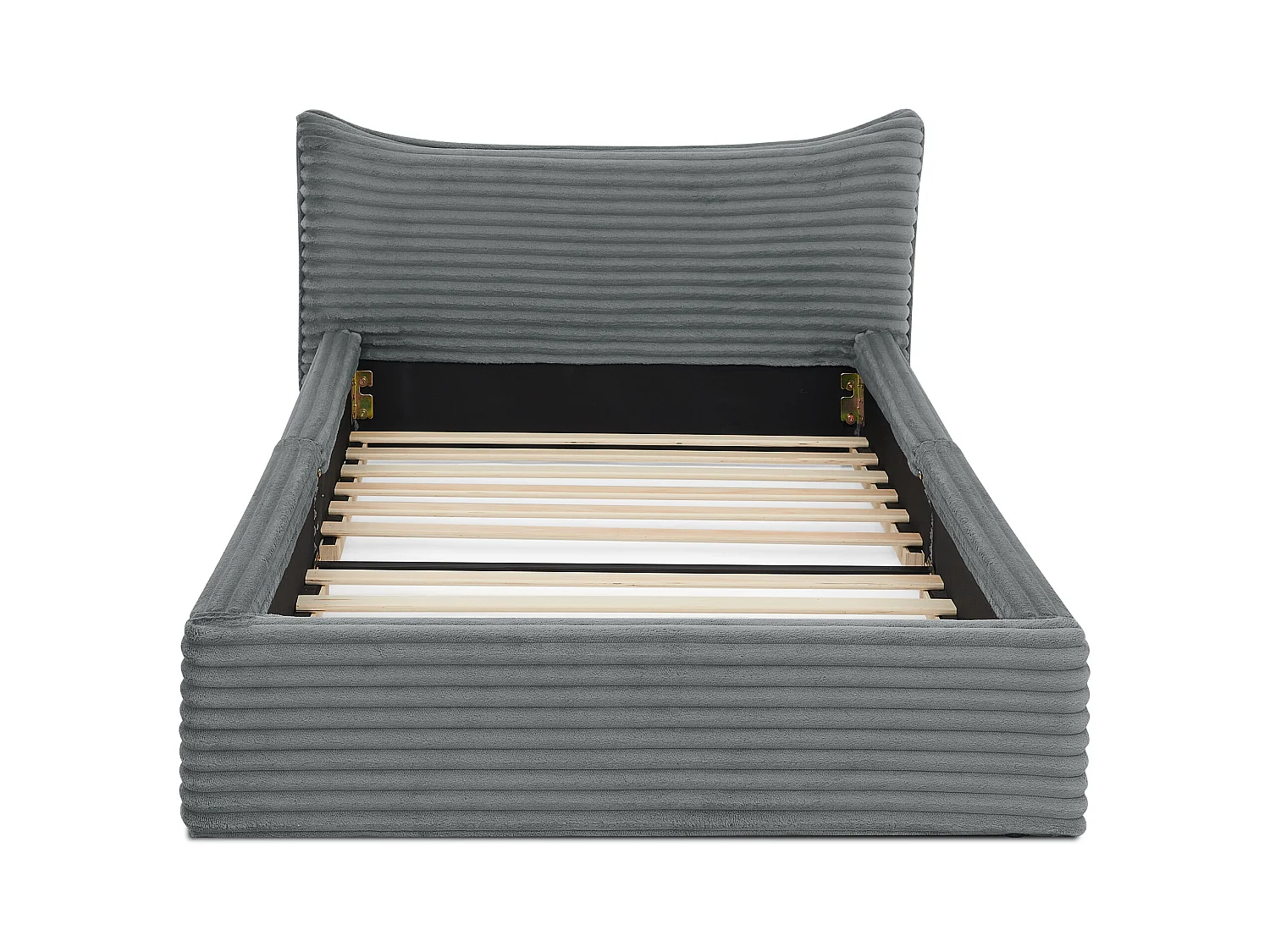 Lit enfant 90x200 cm, lit simple avec tête de lit et sommier à lattes, chenille gris - sans matelas