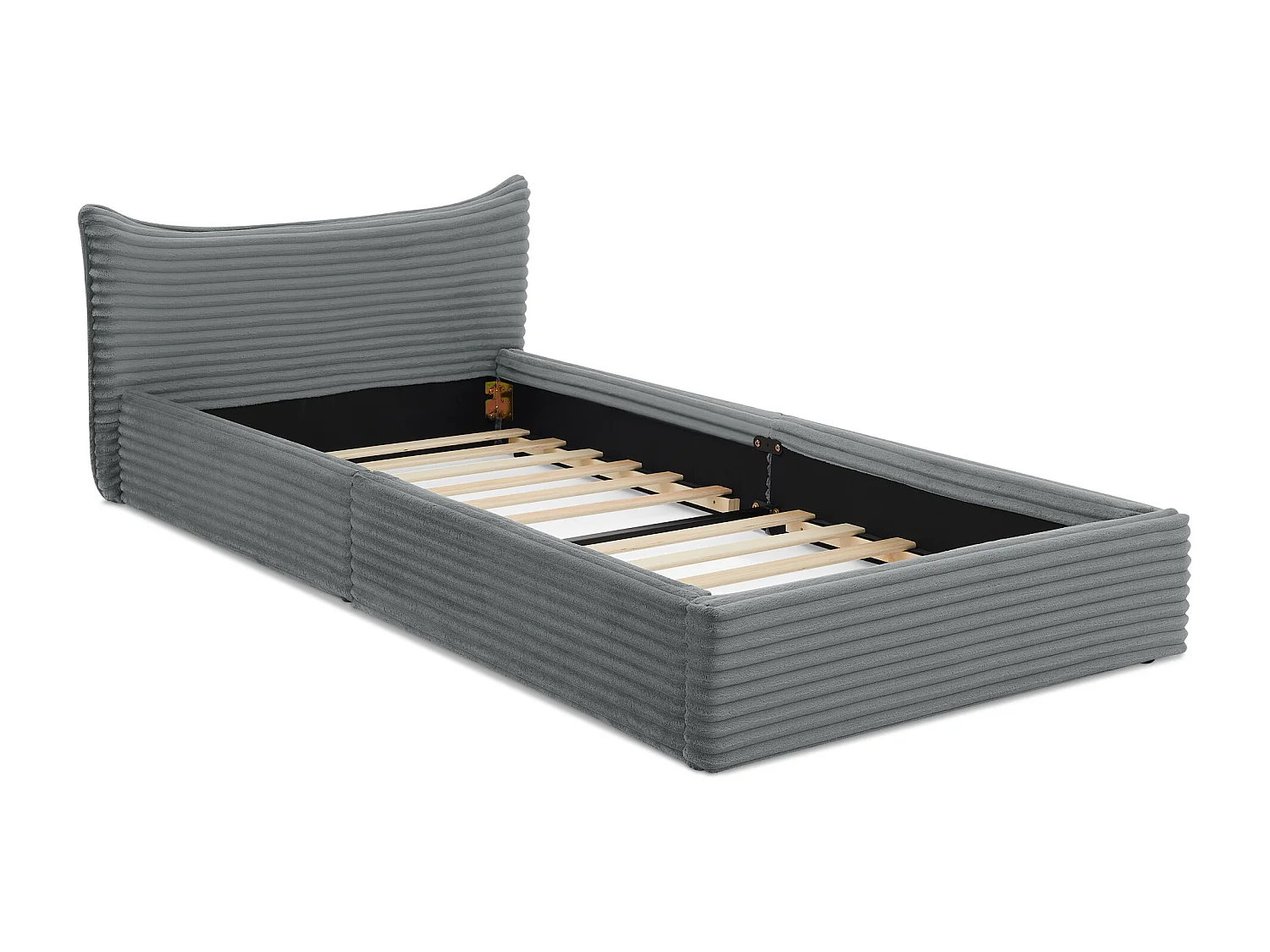 Lit enfant 90x200 cm, lit simple avec tête de lit et sommier à lattes, chenille gris - sans matelas