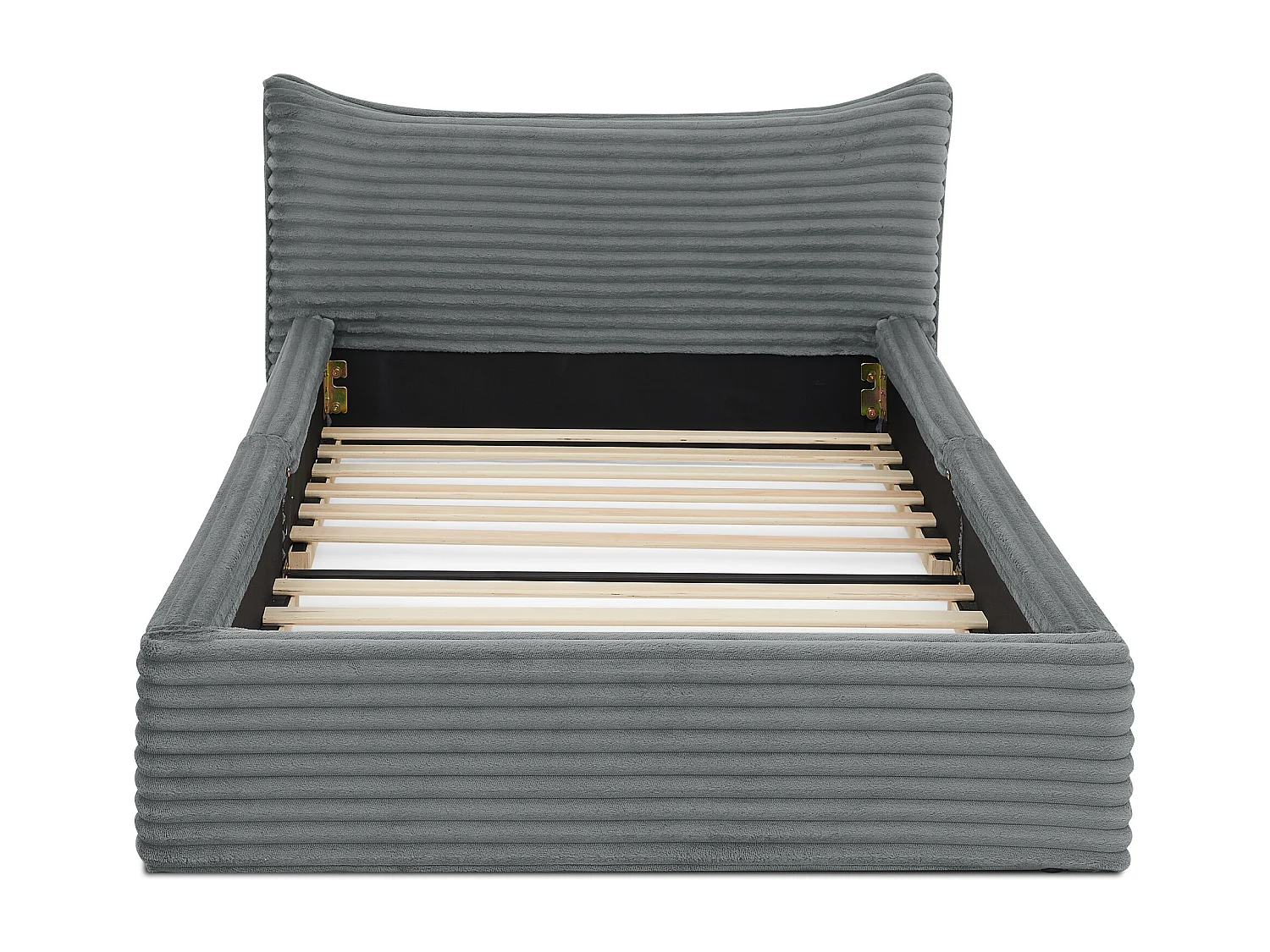 Lit enfant 90x200 cm, lit simple avec tête de lit et sommier à lattes, chenille gris - sans matelas