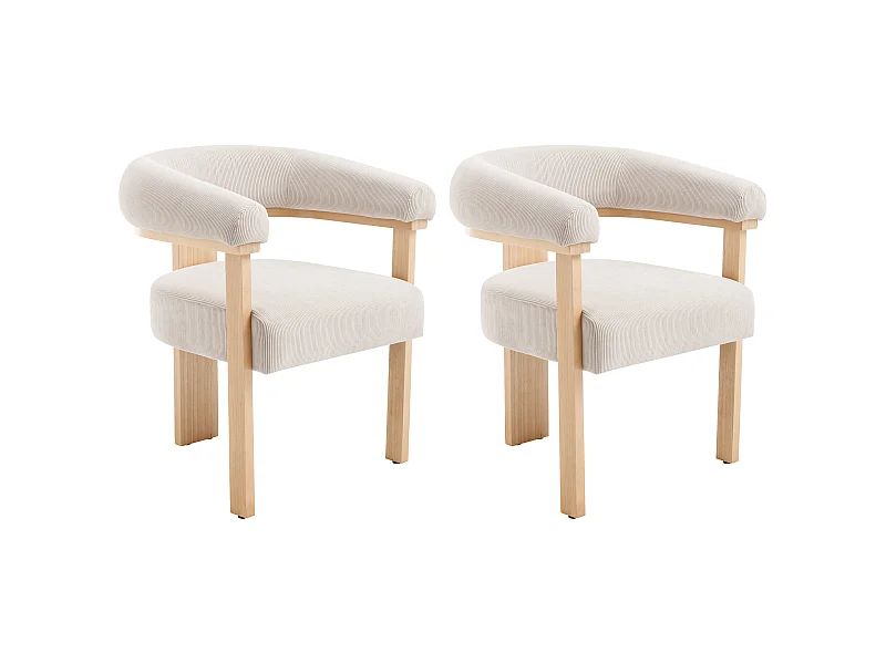 Stuhl mit Armlehnen 2er-Set - Cord & Kautschukholz natur - Beige - LIVELIA von Pascal MORABITO