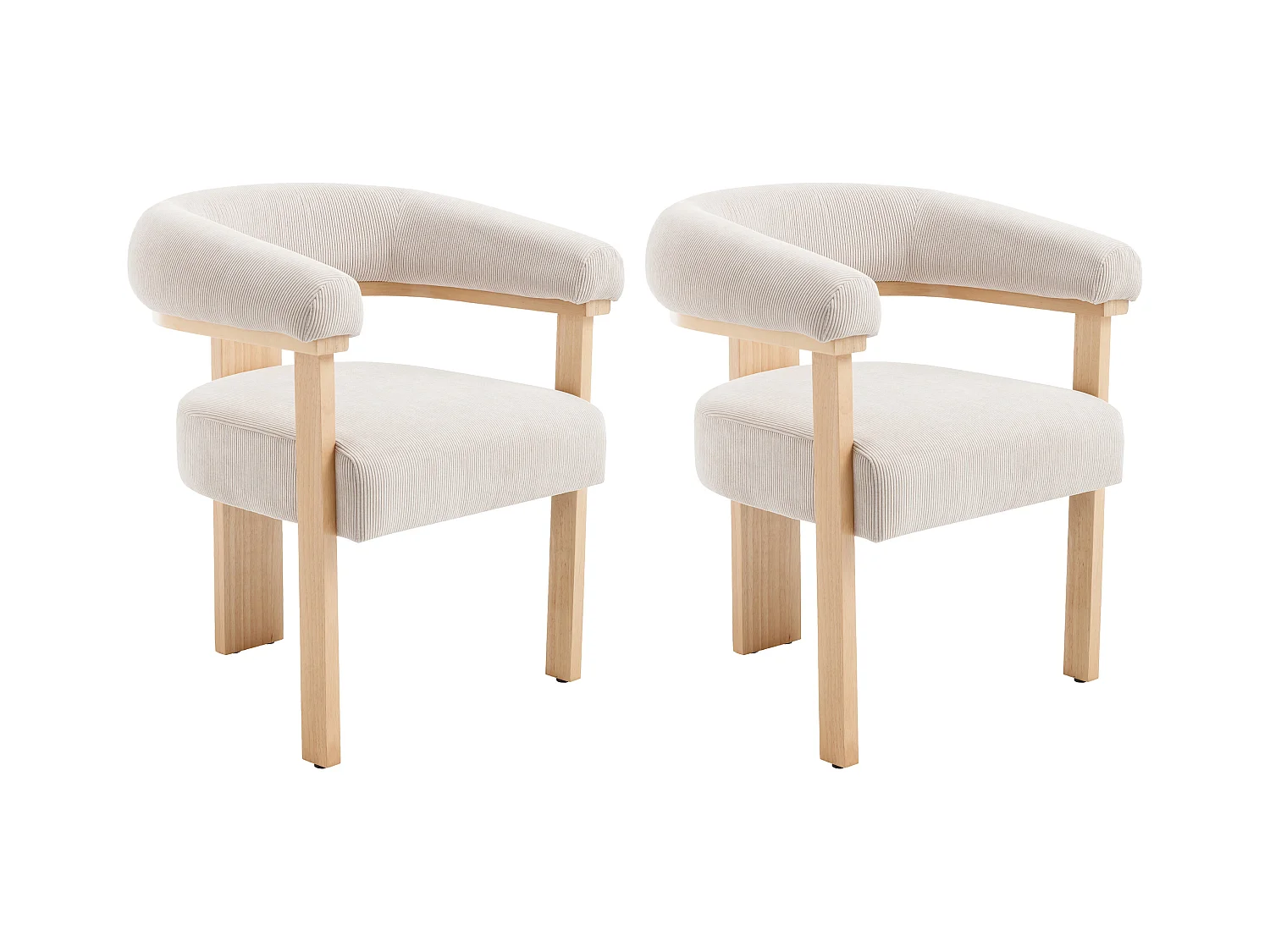 Lot de 2 chaises avec accoudoirs en velours côtelé et bois d'hévéa naturel - Beige - LIVELIA de Pascal Morabito