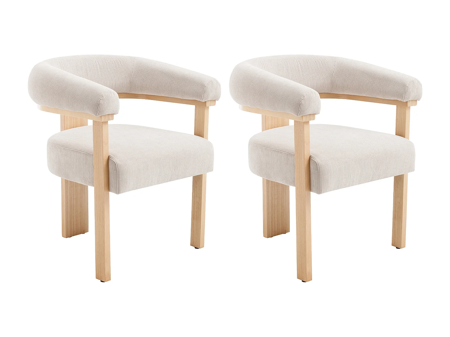 Set med 2 stolar med armstöd i manchestersammet och naturligt gummiträ - Beige - LIVELIA av Pascal Morabito