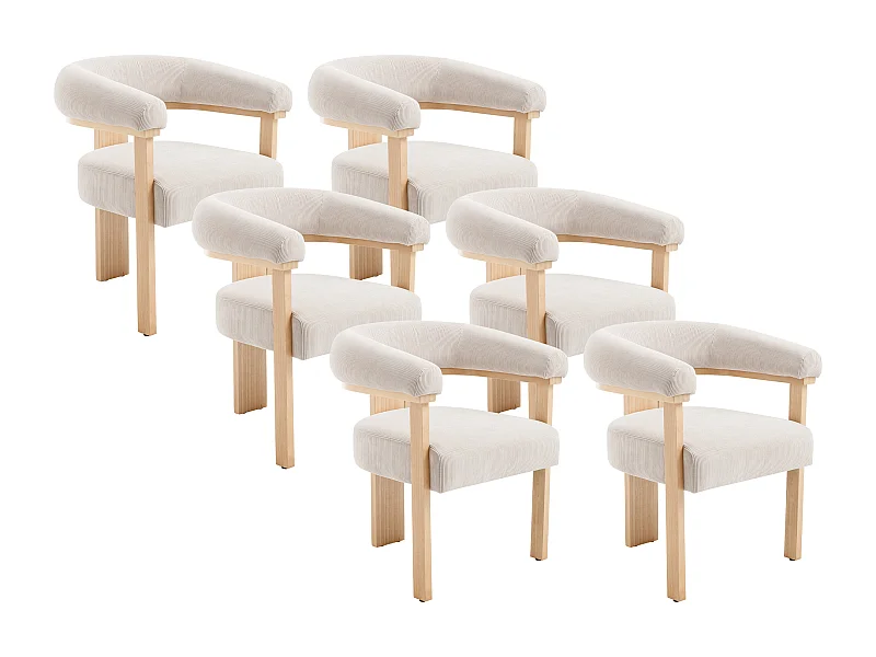 Set di 6 sedie con braccioli in Velluto a coste e Legno di hevea naturale - Beige - LIVELIA di Pascal Morabito