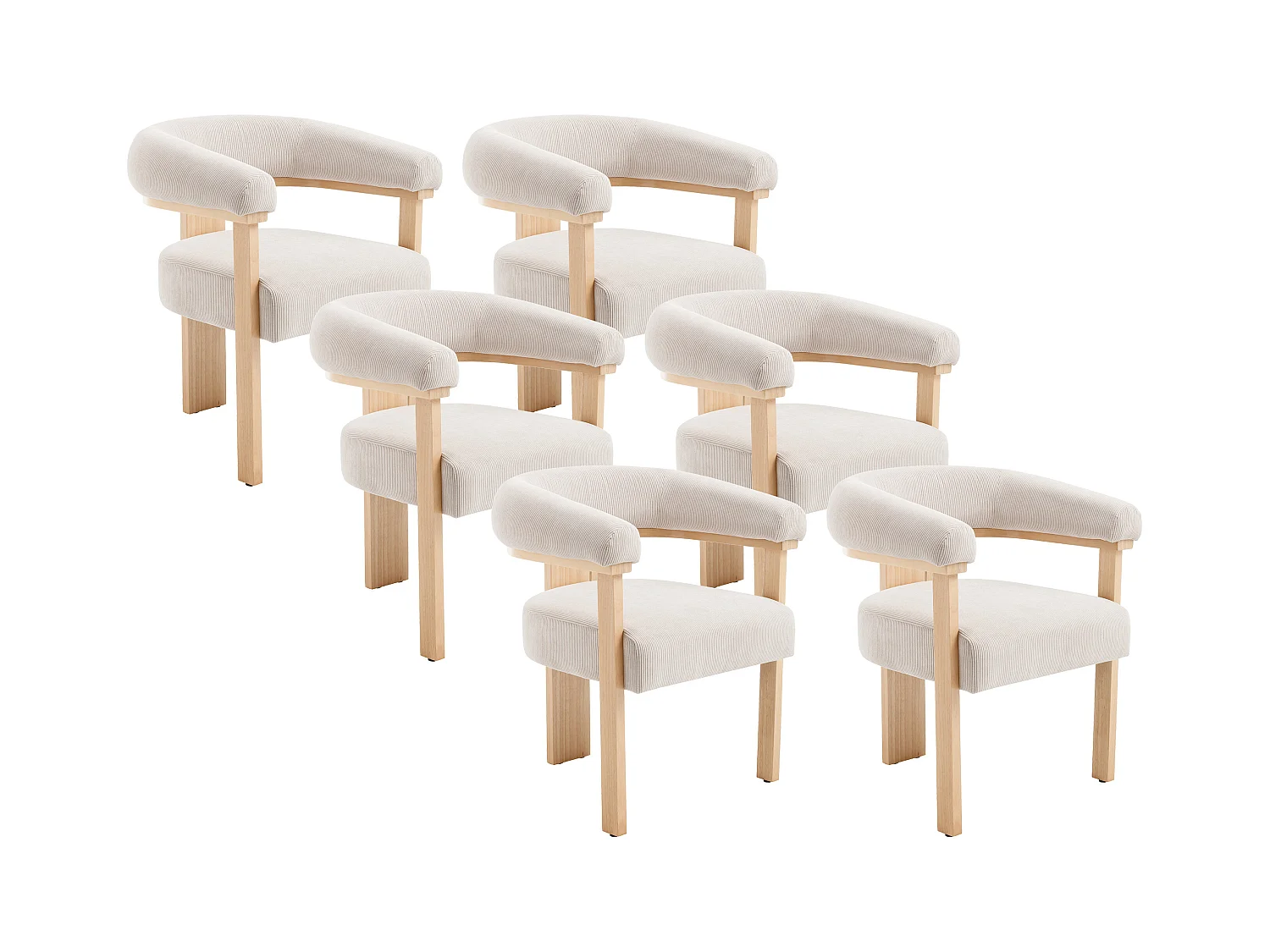 Lot de 6 chaises avec accoudoirs en velours côtelé et bois d'hévéa naturel - Beige - LIVELIA de Pascal Morabito