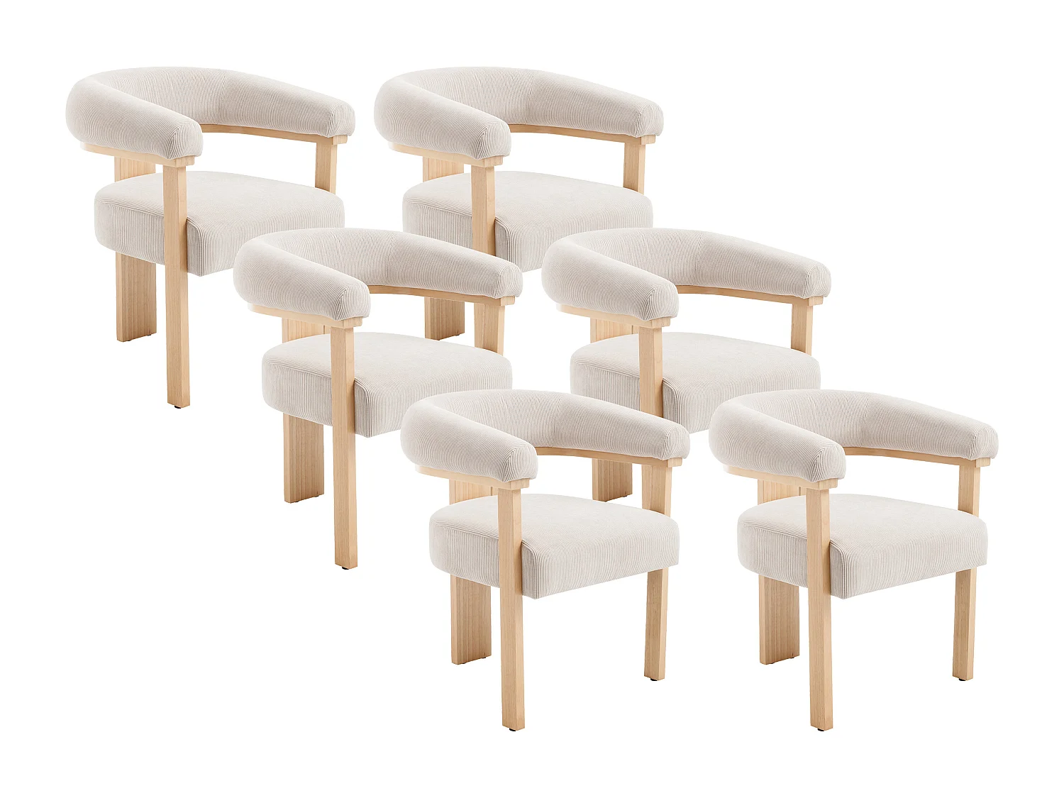 Sæt med 6 stole med armlæn i fløjl og naturgummitræ - Beige - LIVELIA fra Pascal Morabito