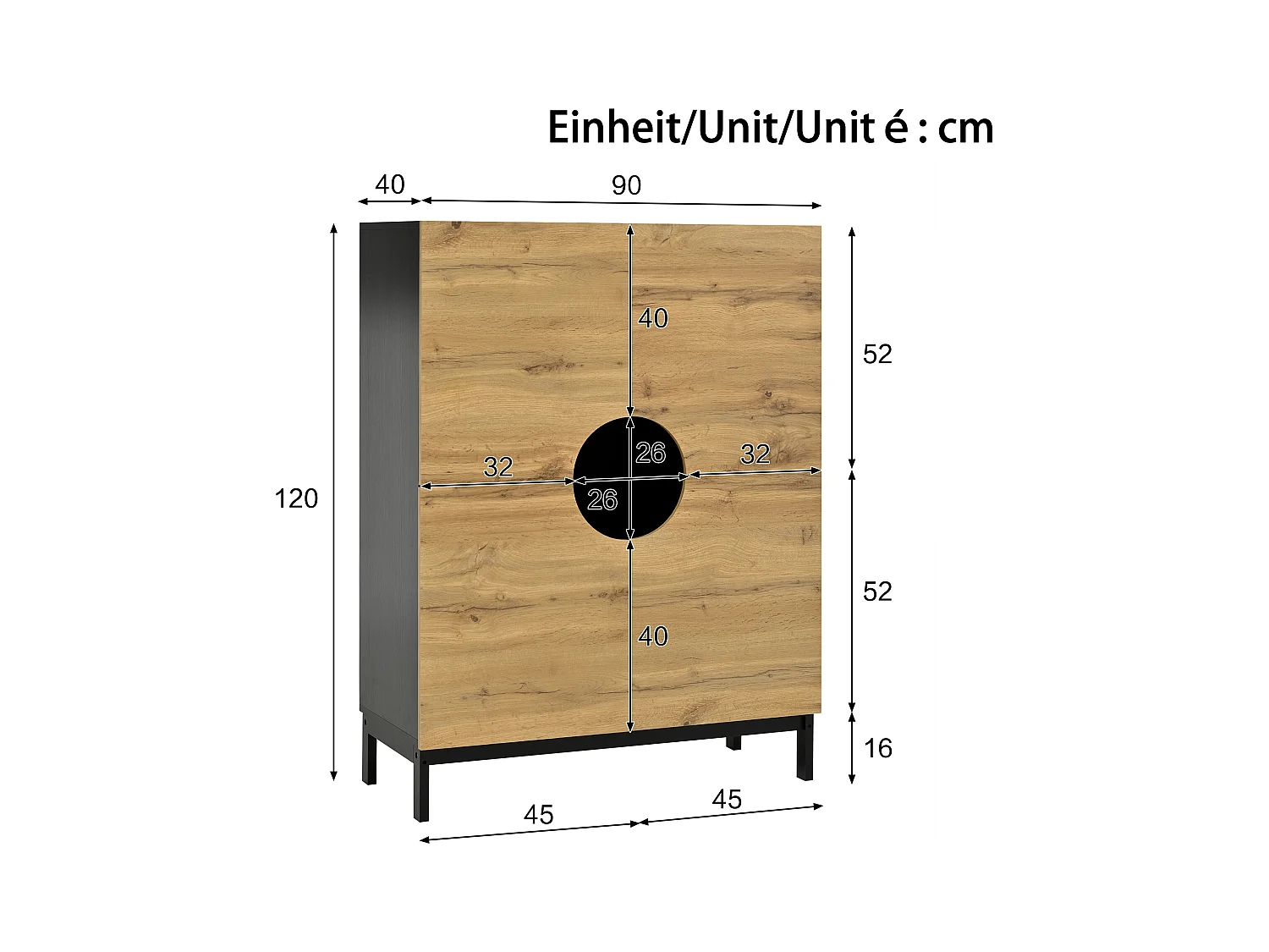 Meuble à chaussures LED avec 4 portes en bois naturel et étagères réglables - pieds en bois noir