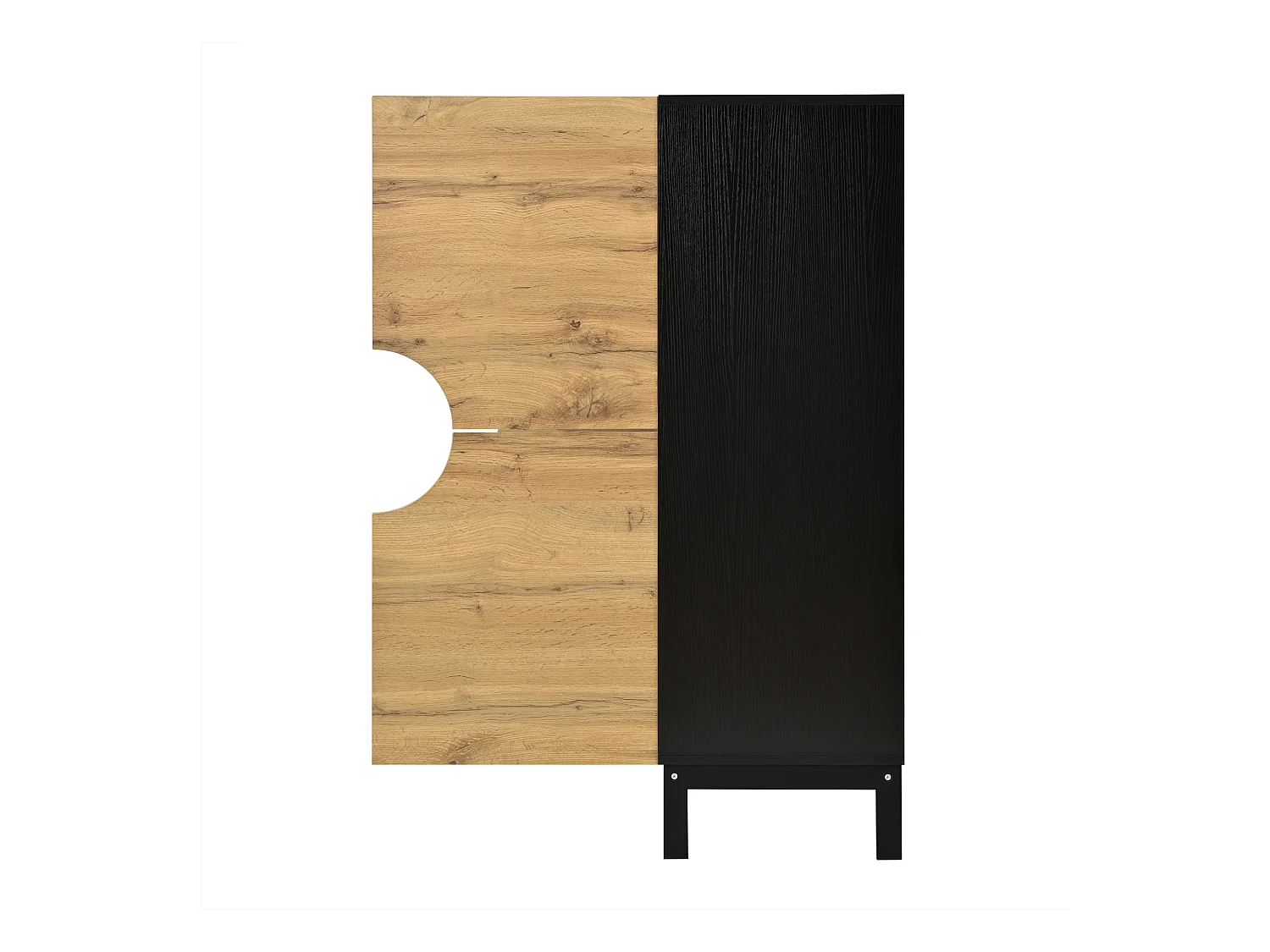 Meuble à chaussures LED avec 4 portes en bois naturel et étagères réglables - pieds en bois noir