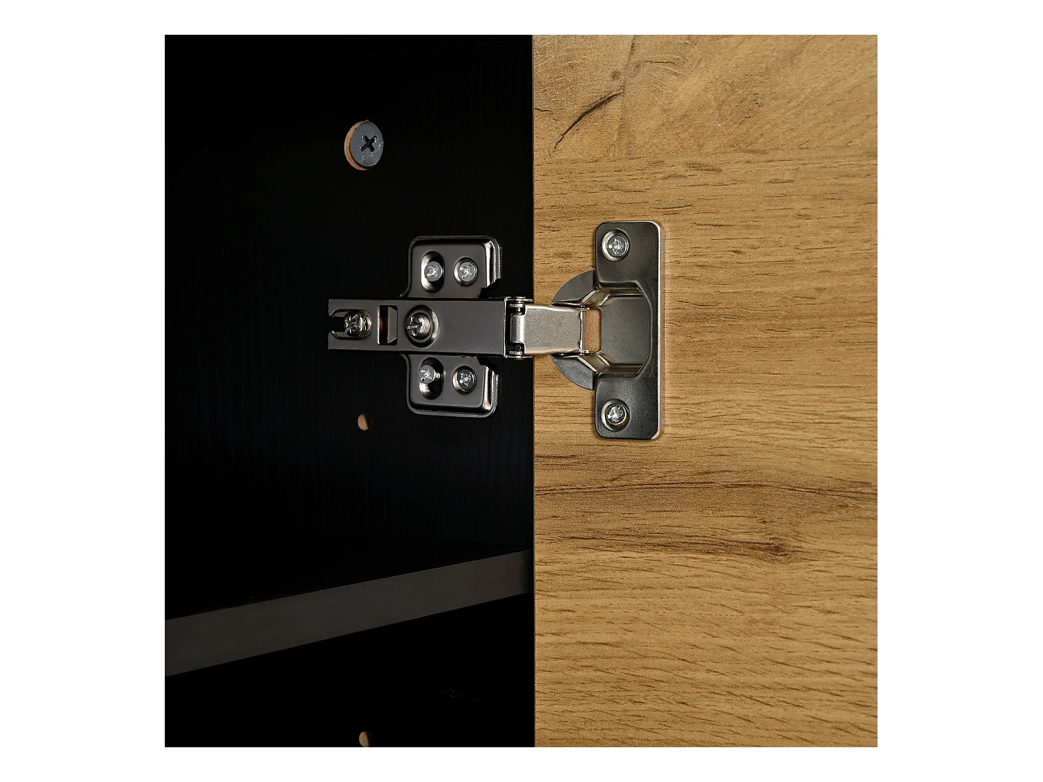 Meuble à chaussures LED avec 4 portes en bois naturel et étagères réglables - pieds en bois noir