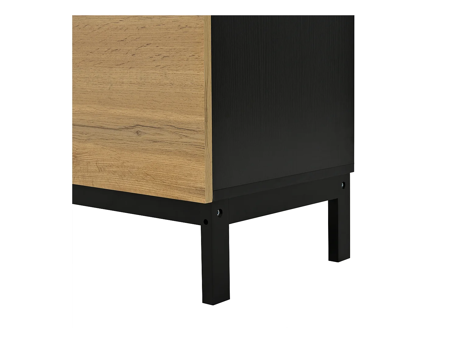 Meuble à chaussures LED avec 4 portes en bois naturel et étagères réglables - pieds en bois noir