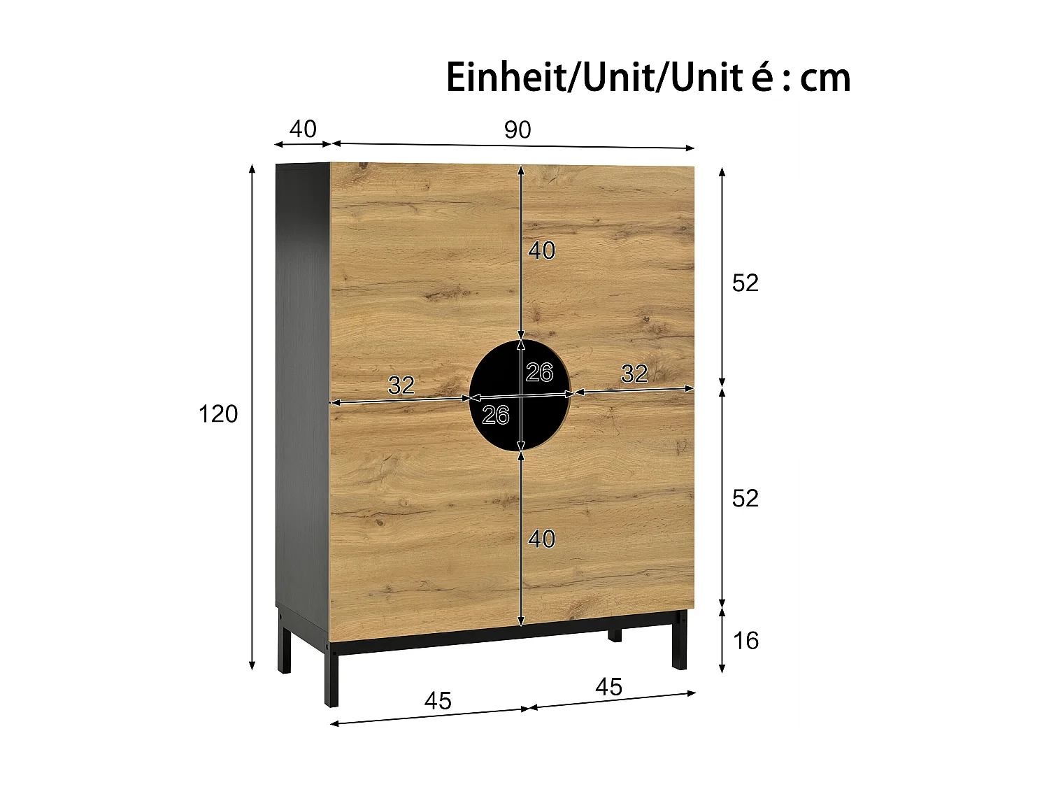 Meuble à chaussures LED avec 4 portes en bois naturel et étagères réglables - pieds en bois noir