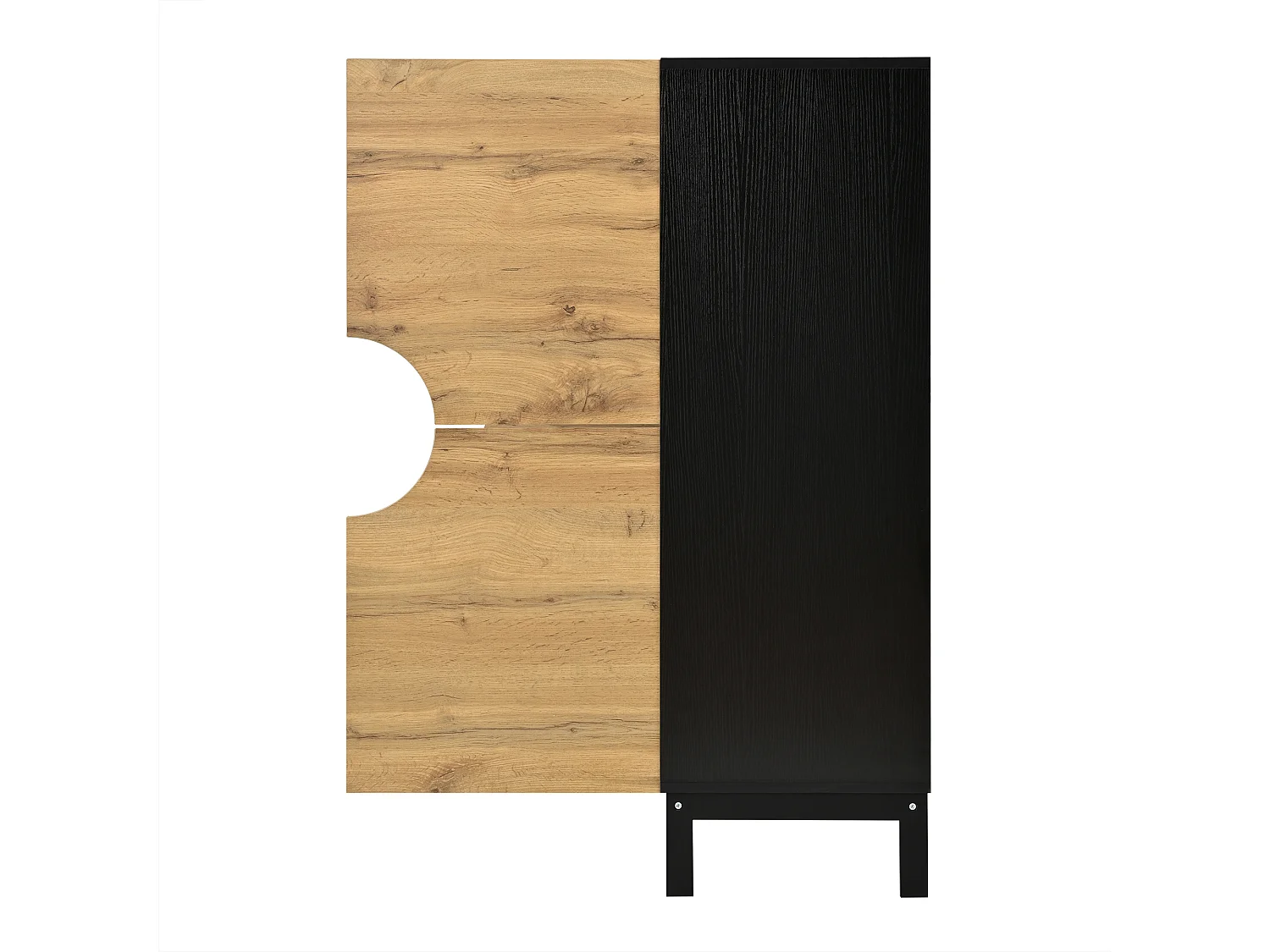 Meuble à chaussures LED avec 4 portes en bois naturel et étagères réglables - pieds en bois noir