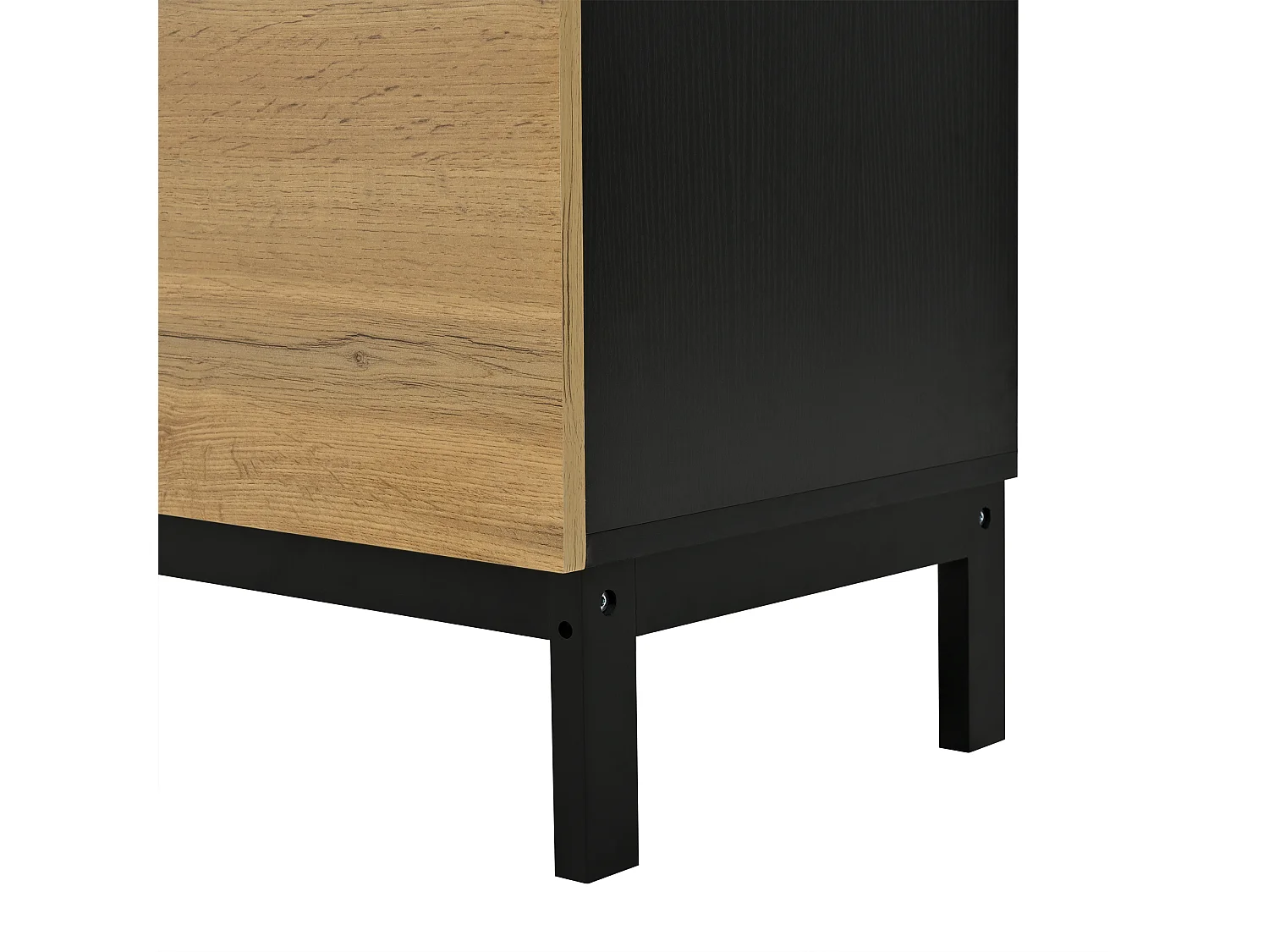 Meuble à chaussures LED avec 4 portes en bois naturel et étagères réglables - pieds en bois noir