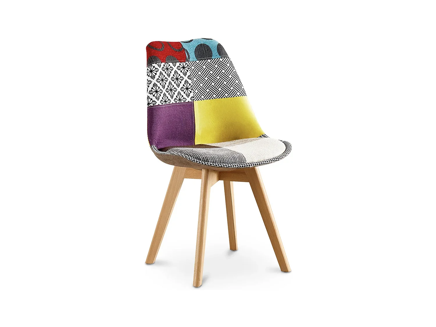 Chaise patchwork multicouleurs et pieds hêtre naturel Asko