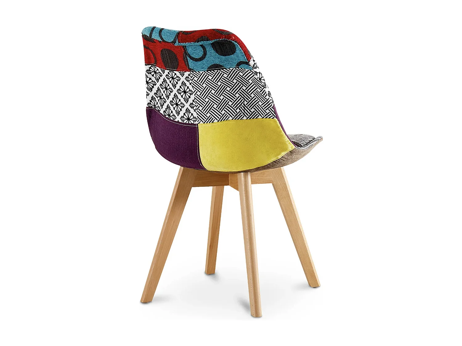 Chaise patchwork multicouleurs et pieds hêtre naturel Asko