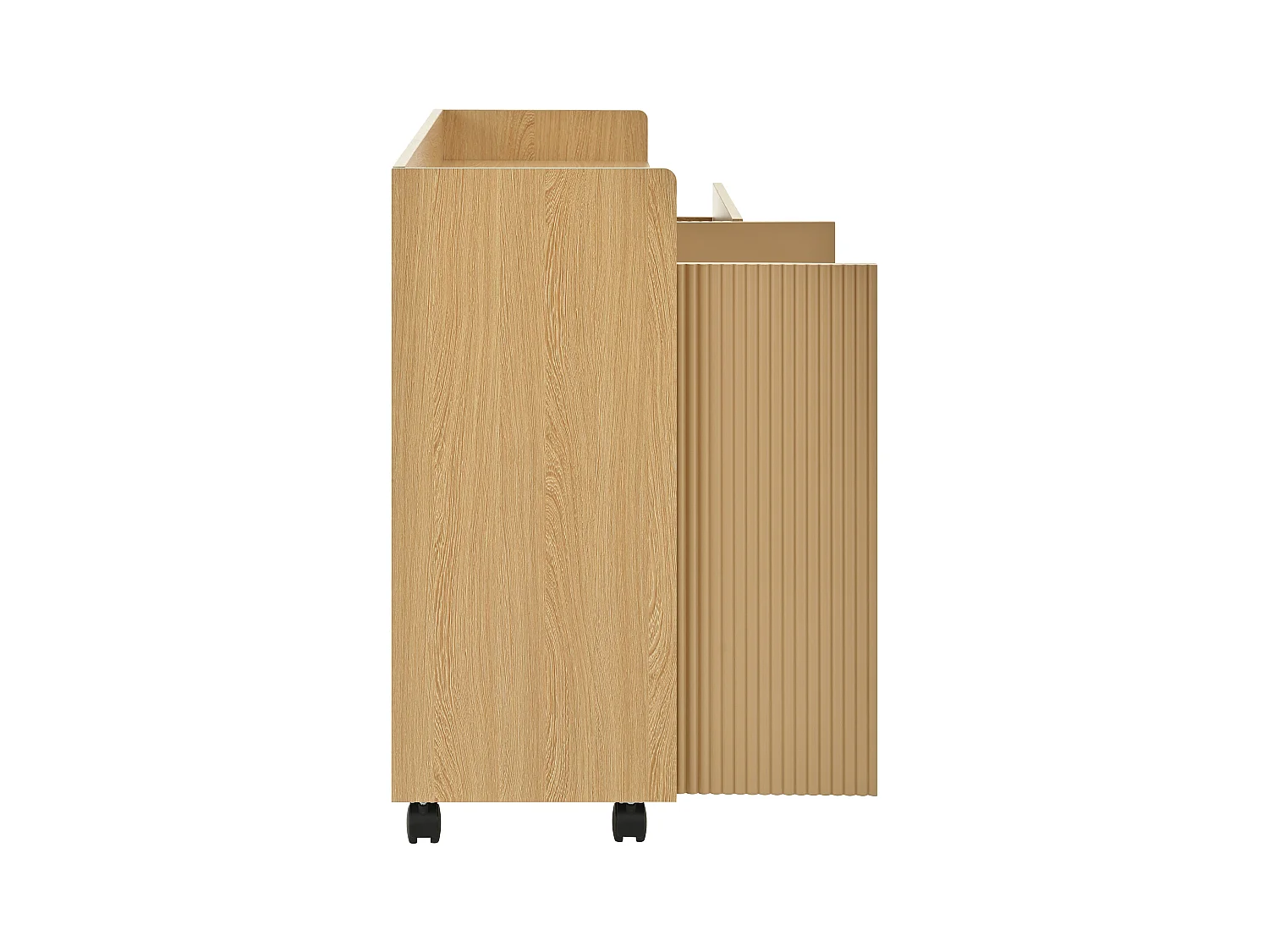 Meuble à chaussures mobile naturel avec roulettes, 2 portes et 2 tiroirs de rangement