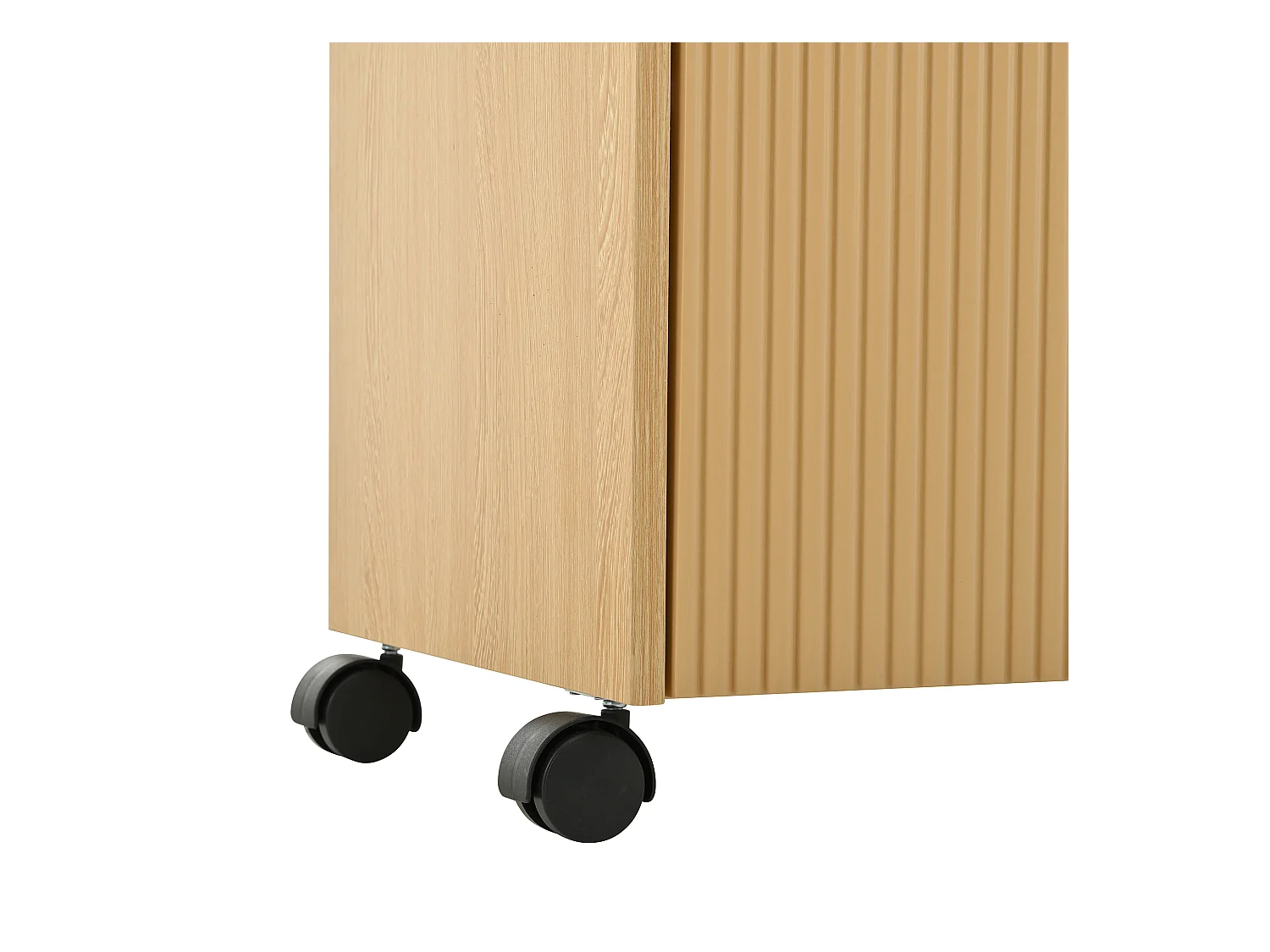 Meuble à chaussures mobile naturel avec roulettes, 2 portes et 2 tiroirs de rangement