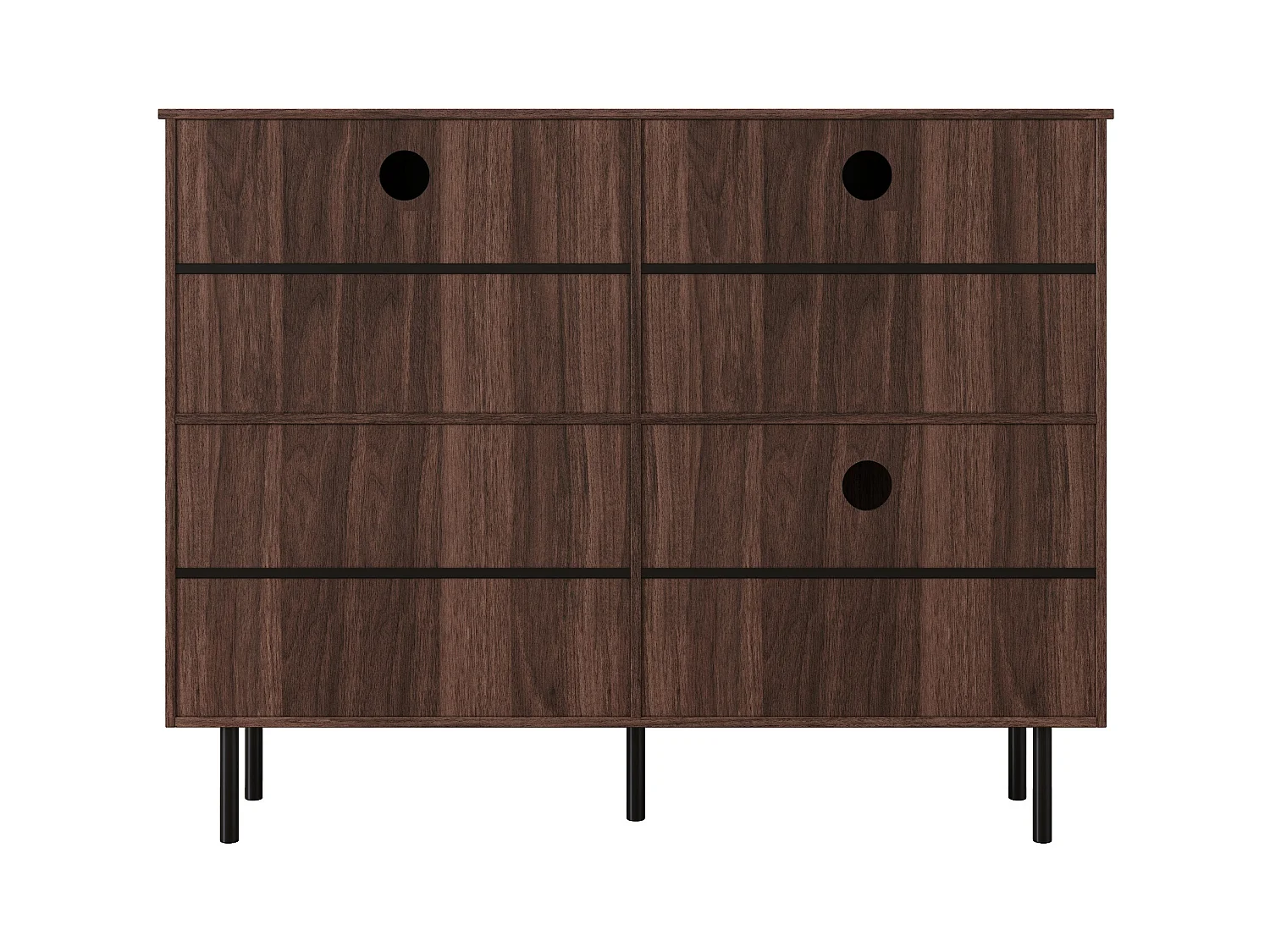 Schuhschrank in dunkler Holzoptik mit 4 Türen, schwarzen Griffen und Beinen - für den Eingangsbereich