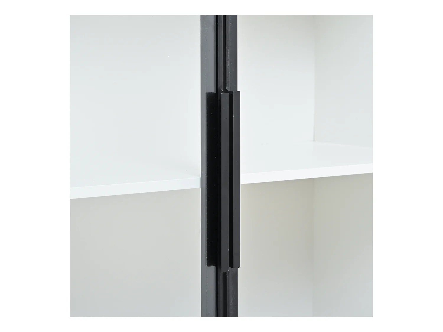 Vitrine LED avec 2 portes vitrées et 2 tiroirs de rangement, blanche - pour salon et bureau