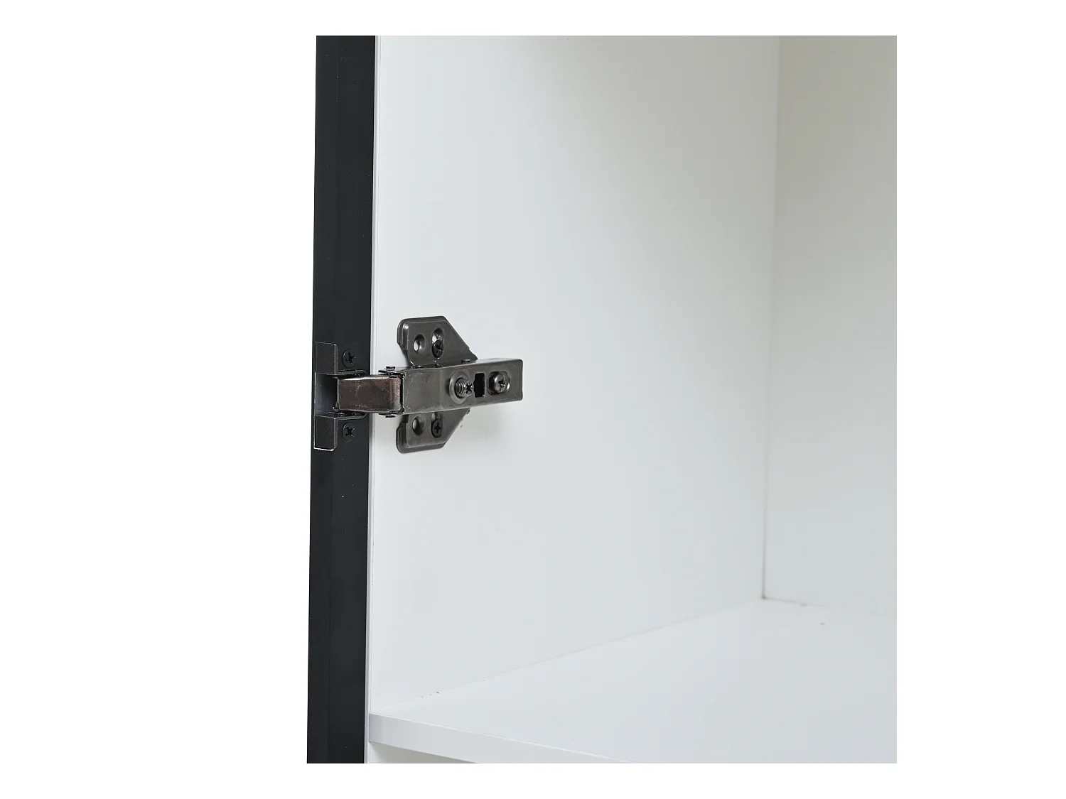 Vitrine LED avec 2 portes vitrées et 2 tiroirs de rangement, blanche - pour salon et bureau