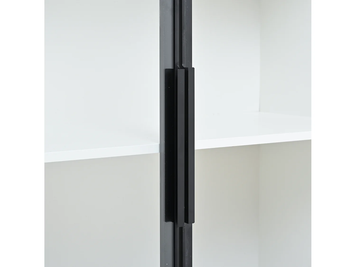 Vitrine LED avec 2 portes vitrées et 2 tiroirs de rangement, blanche - pour salon et bureau