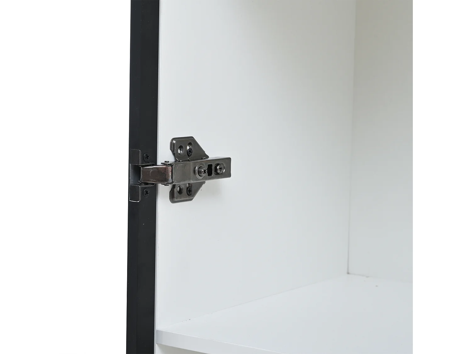 Vitrine LED avec 2 portes vitrées et 2 tiroirs de rangement, blanche - pour salon et bureau