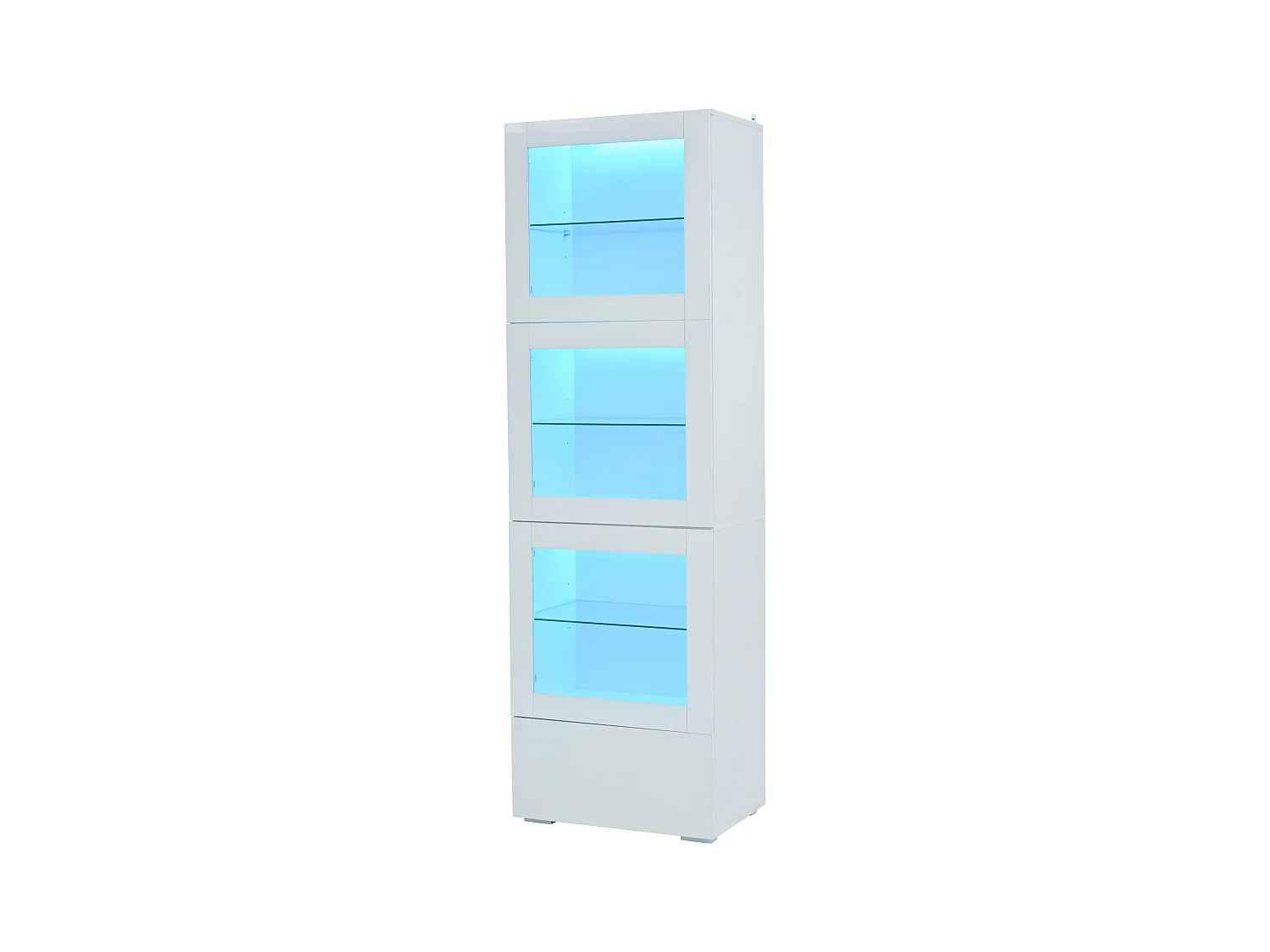Vitrine LED 3 portes, 1 tiroir de rangement et 3 étagères en verre - blanc