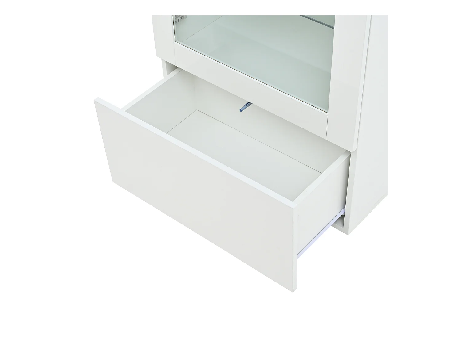 Vitrine LED 3 portes, 1 tiroir de rangement et 3 étagères en verre - blanc