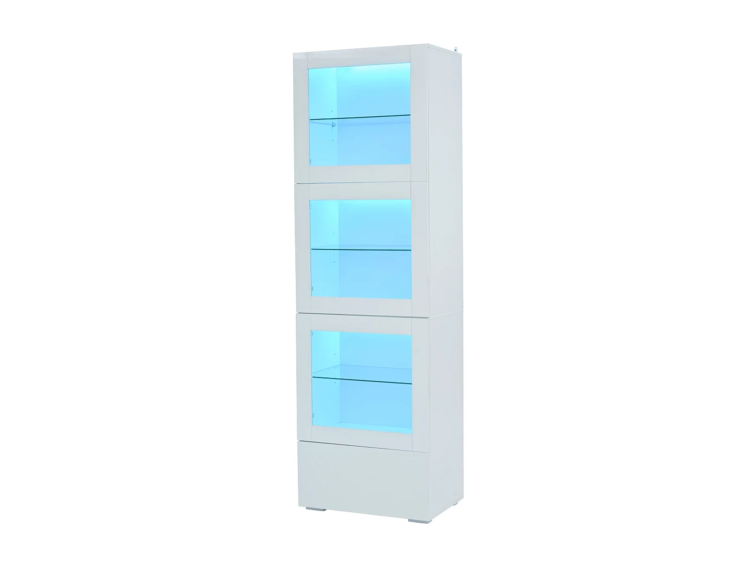 Vitrina LED blanca con 3 puertas, 1 cajón de almacenamiento y 3 estantes de vidrio