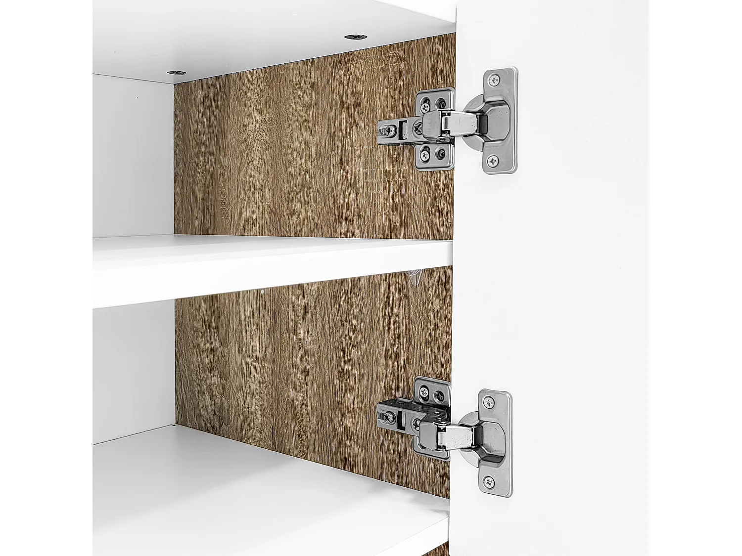 Meuble TV 190 cm avec 3 portes texturées et 2 tiroirs de rangement - blanc et or