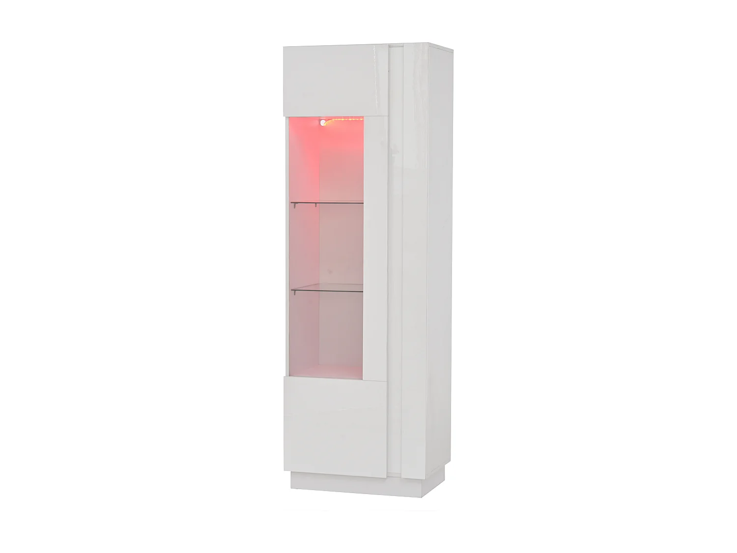 Vitrine blanche avec 1 porte en acrylique et étagères de rangement, éclairage LED