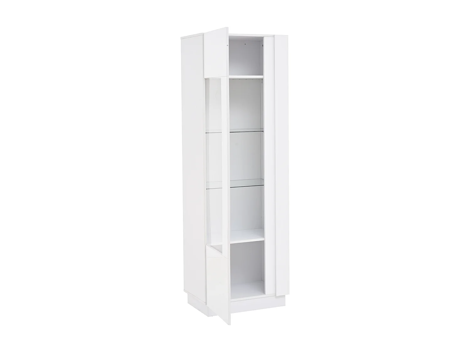 Vitrine blanche avec 1 porte en acrylique et étagères de rangement, éclairage LED