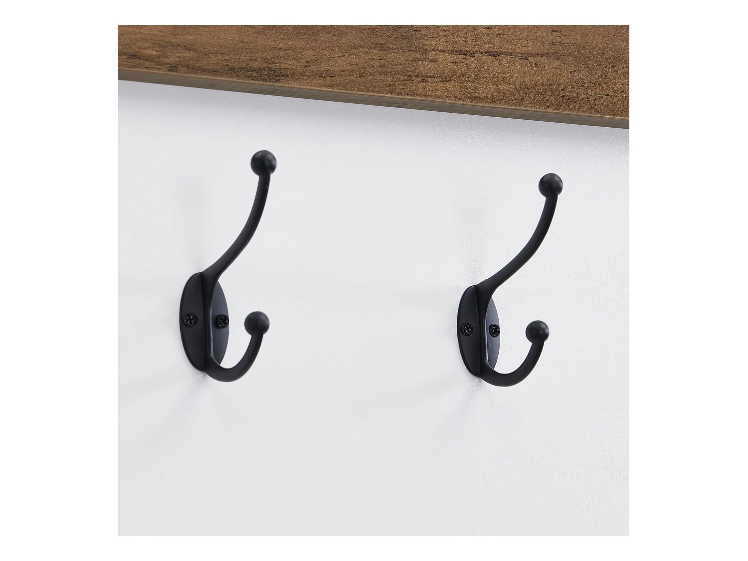 Porte-manteau blanc avec 2 tiroirs de rangement, miroir, crochets et porte-parapluie