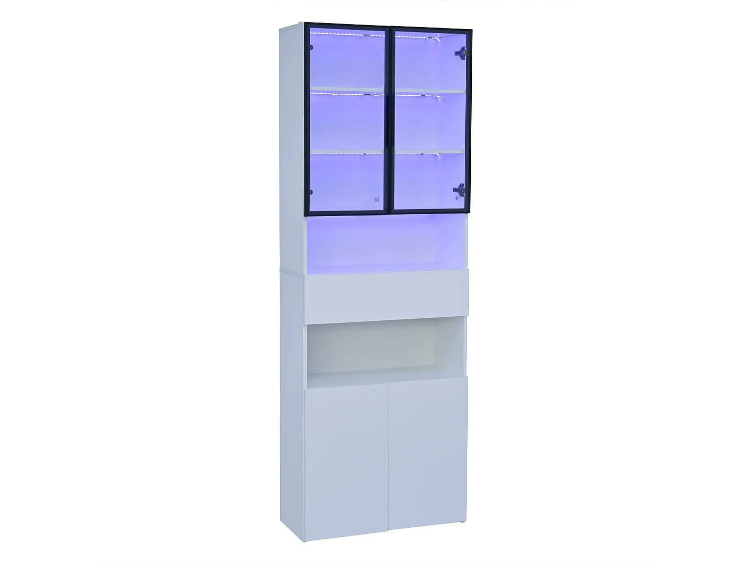 Witte LED-vitrinekast met 4 deuren en 1 opberglade - voor woonkamer en studeerkamer