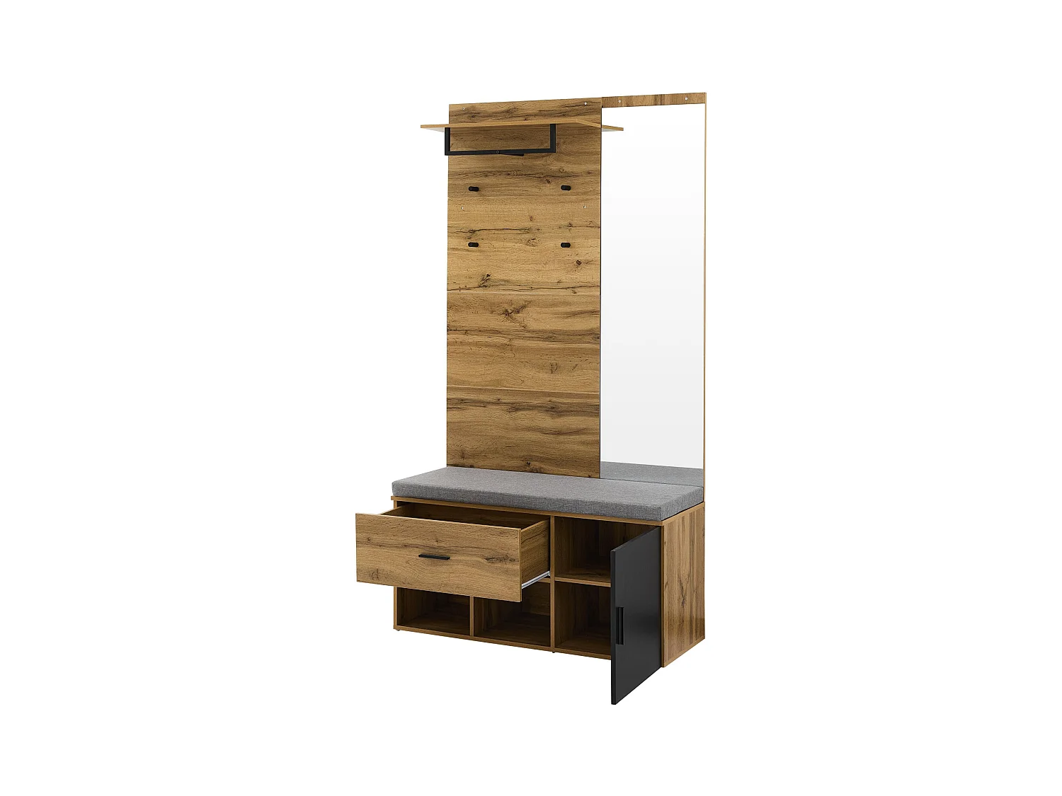 Porte-manteau en bois avec miroir et banc à chaussures, 1 tiroir de rangement - pour entrées