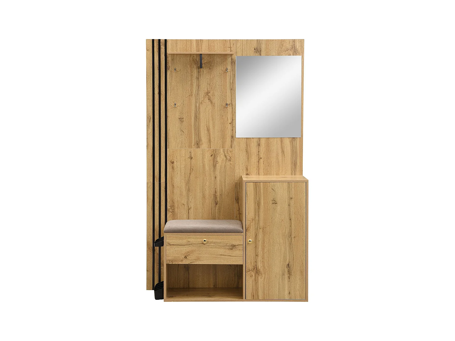 Porte-manteau en bois avec banc à chaussures et miroir, porte-parapluie - pour couloirs et entrées