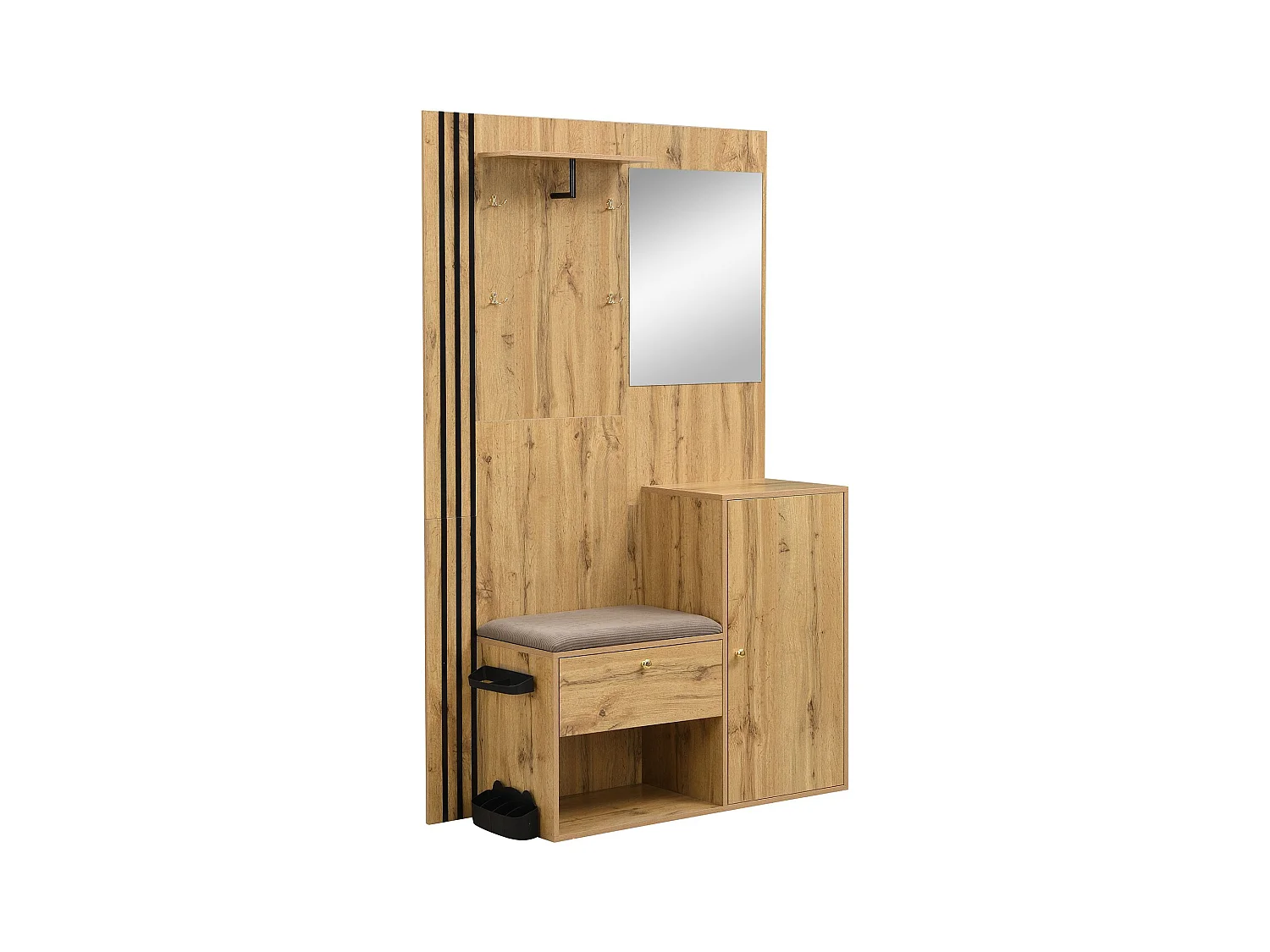 Porte-manteau en bois avec banc à chaussures et miroir, porte-parapluie - pour couloirs et entrées