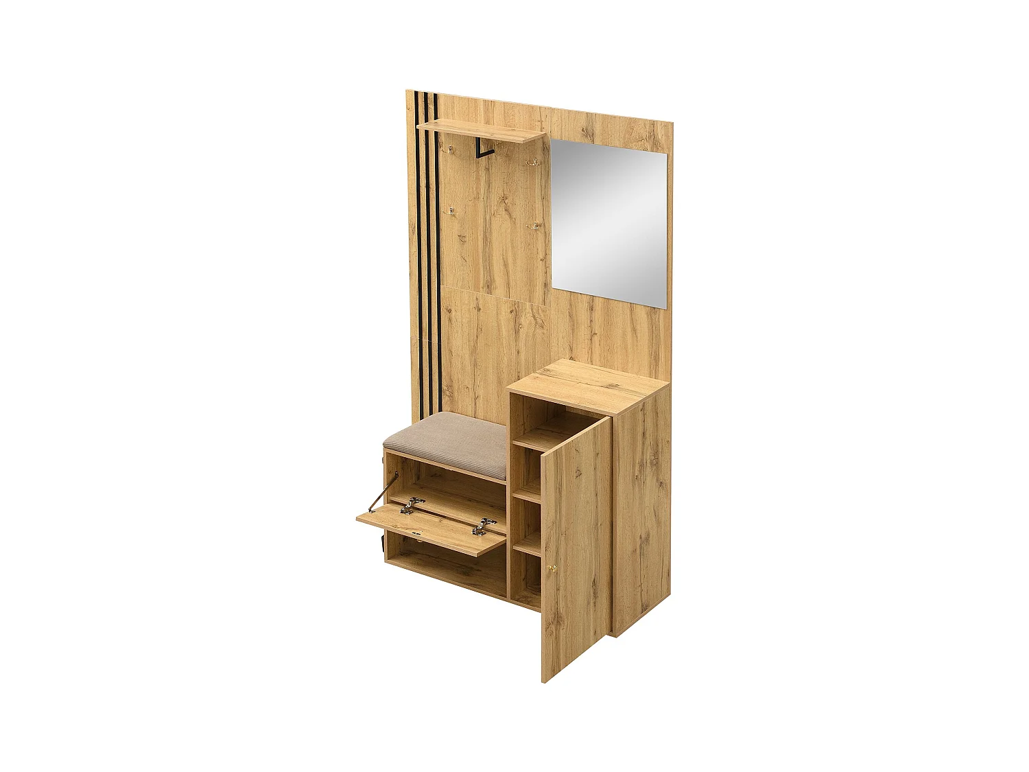 Porte-manteau en bois avec banc à chaussures et miroir, porte-parapluie - pour couloirs et entrées
