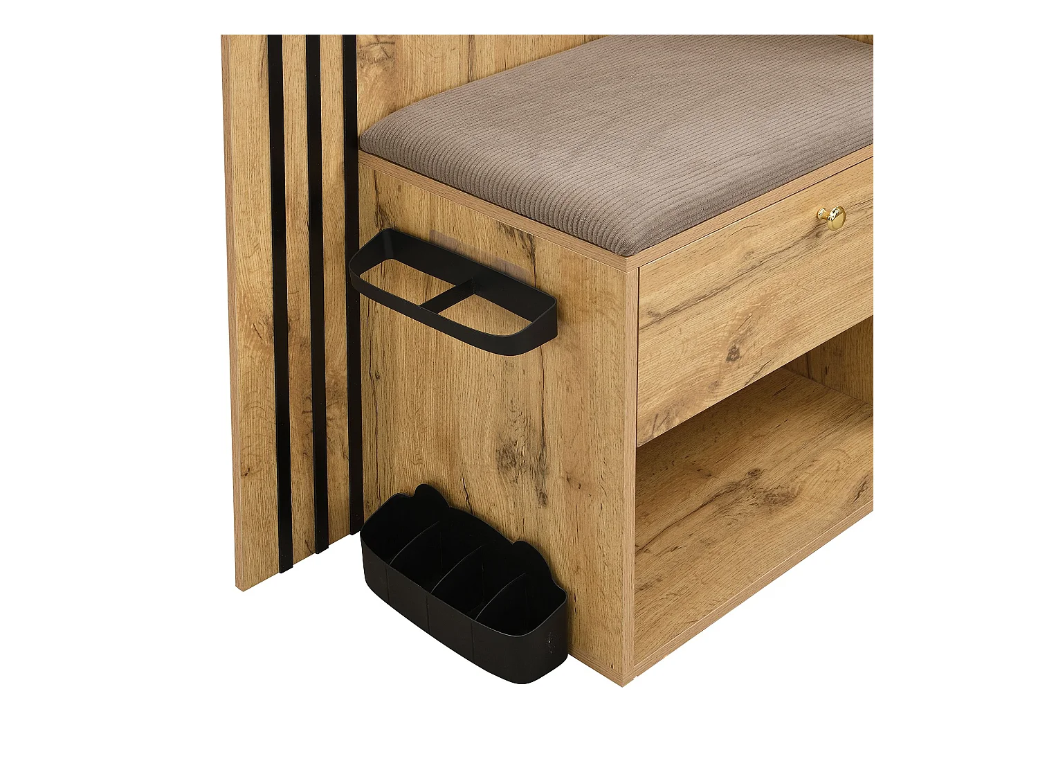 Porte-manteau en bois avec banc à chaussures et miroir, porte-parapluie - pour couloirs et entrées